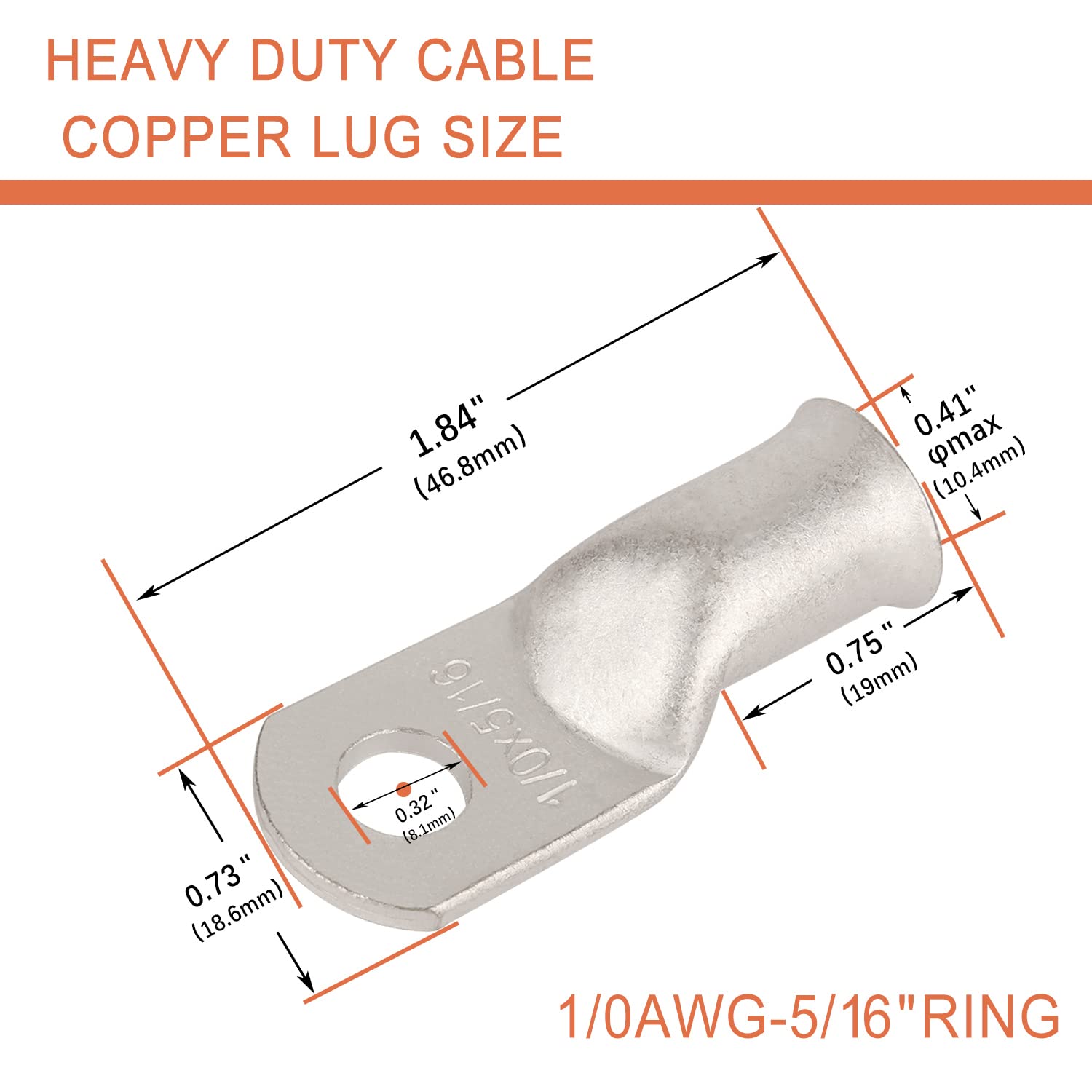 Riocan 10Pcs 1/0 Awg 5/16   (M8) Tinned Ring Terminals 0 Gauge Copper Wire Lugs Battery Cable Ends Heavy Duty Battery Cable Term