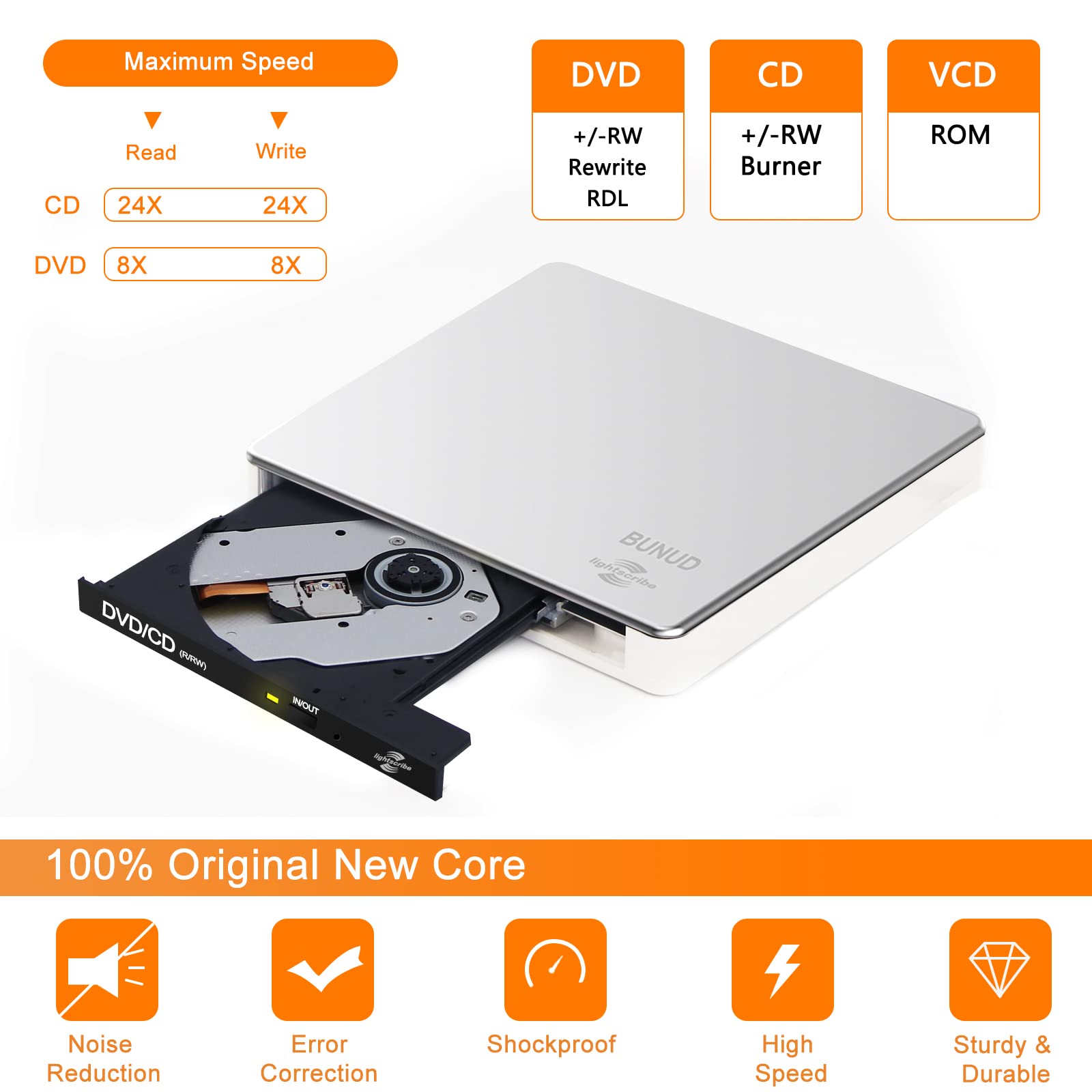 External Cd Dvd Drive Lightscribe Cd/Dvd +/ Rw Burner Player Writer Optical Disk Reader Portable Cd Dvd Drive For Laptop Mac Mac