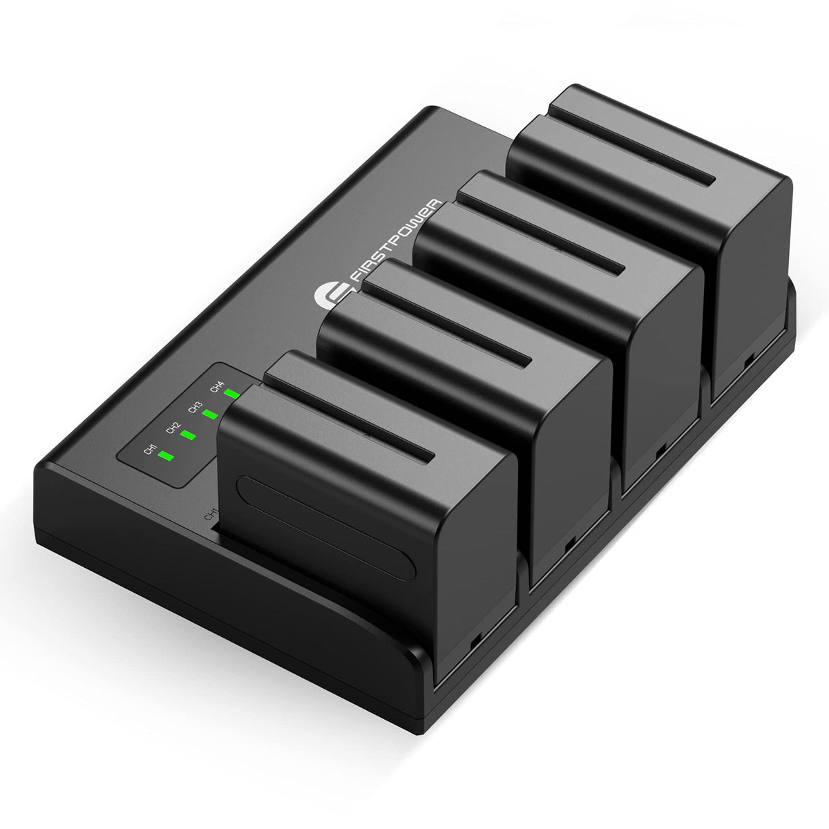 Firstpower 4 Pack Np F970 Batteries And 4 Channel Charger Compatible With Sony Np F970, F960, F950, F930, F770, F750, F570, F550
