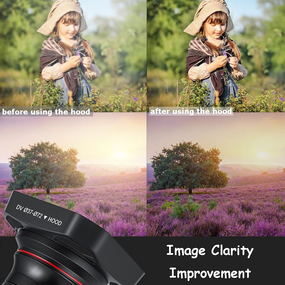 37Mm 72Mm Camera Lens Hood, Lens Hood Sun Shade/, Reduces Lens And Glare For Digital Video Camera And Camcorder