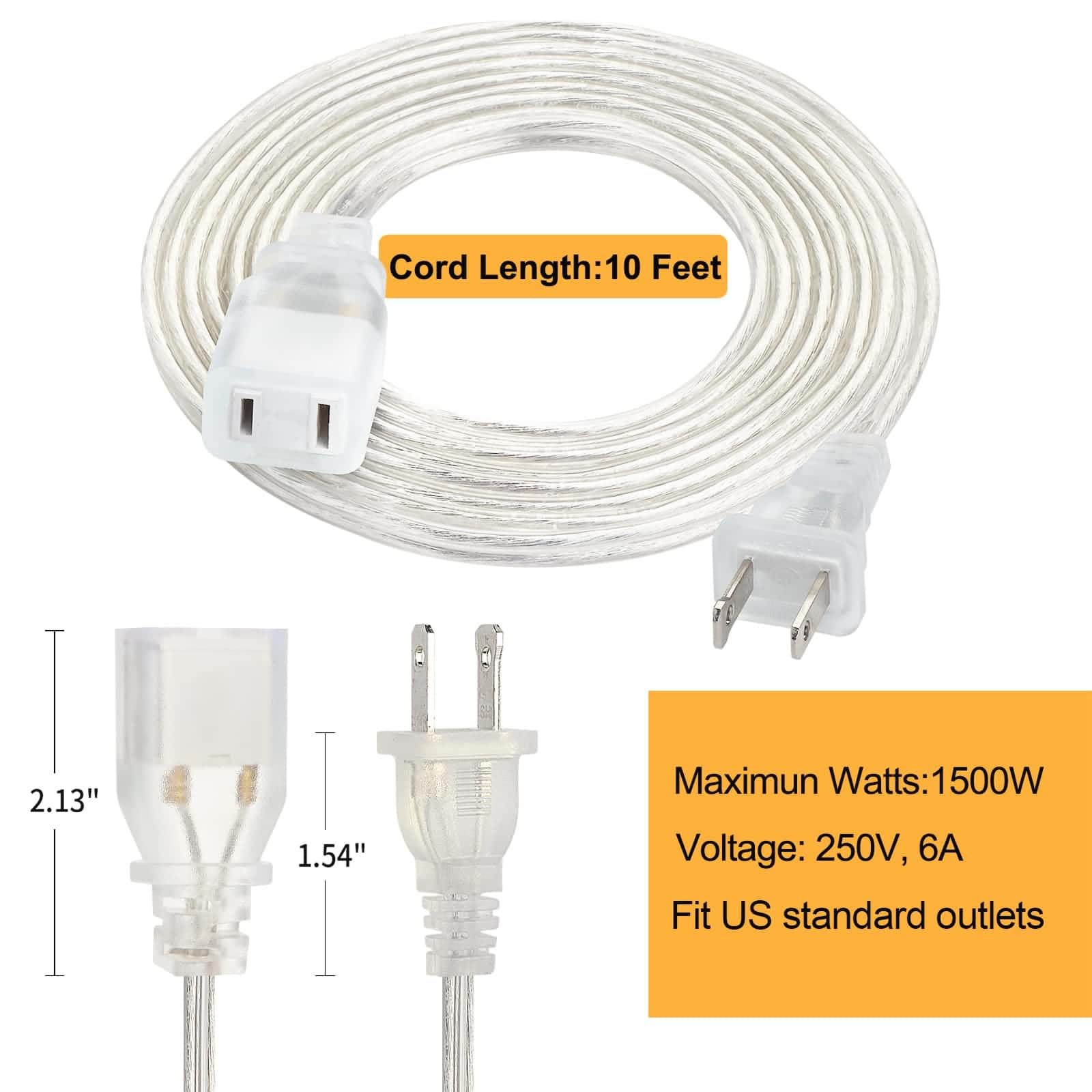 Haultop 1 Pack Clear Extension Cord, 10 Feet Male To Female Extension Cords, Clear Extension Cord Indoor Thin With Ul Certified,