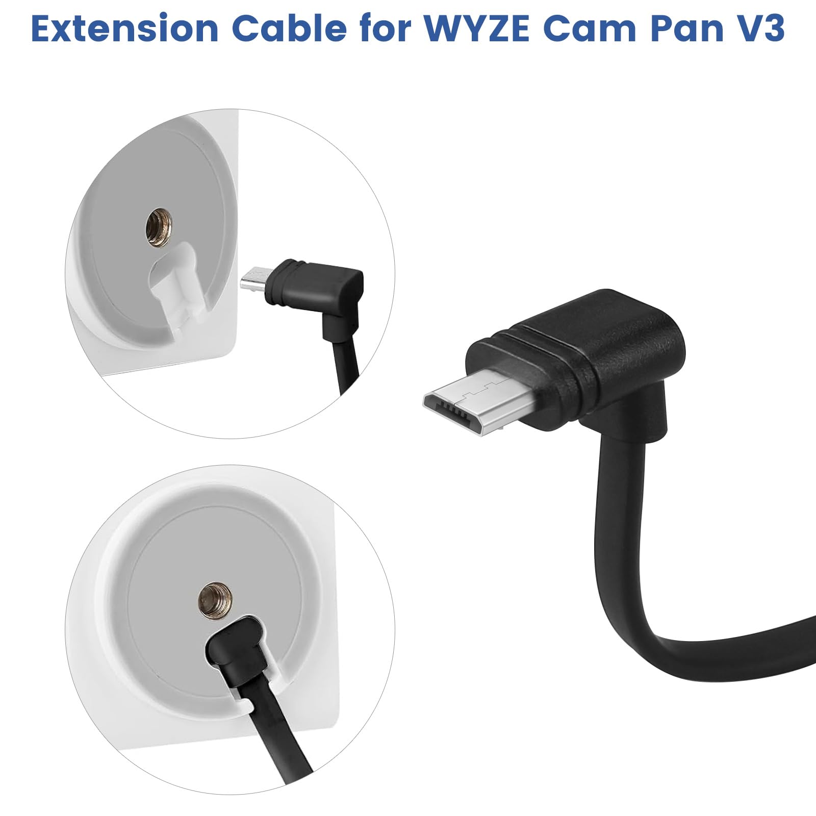 60 Ft Extension Cable For Wyze Cam Pan V3 Outdoor Camera, L Shaped Flat Power Cord, Black