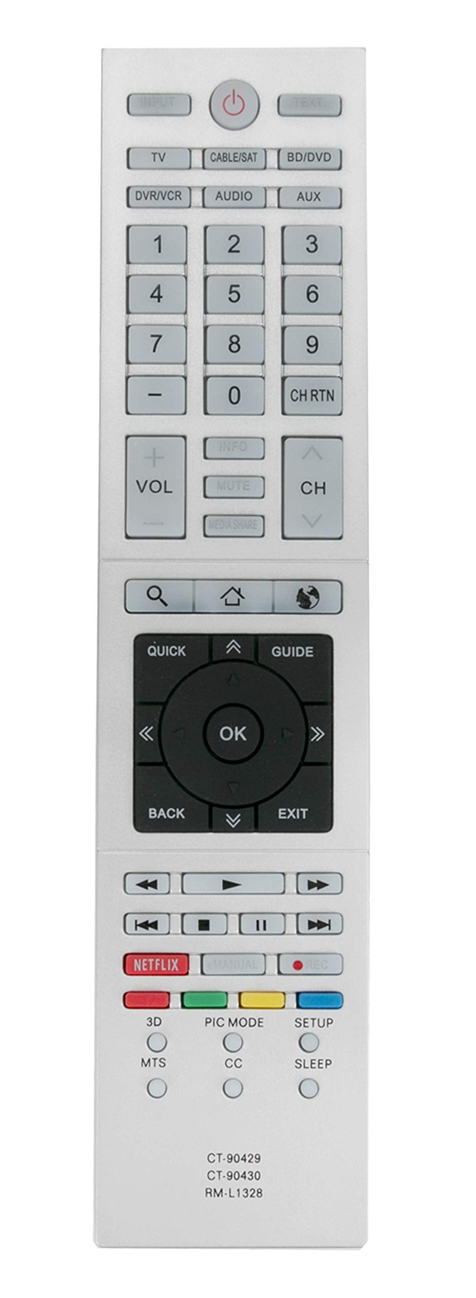 Replaced Remote fit for Toshiba 4K Smart TV CT-90428 58L7350U 65L7350U 39L4300U 50L4300U 50L7300U 58L7300U 65L7300U 58L9300 84L9300G 50L4300U 58L7300U 65L7300UM 39L4300U 58L4300U 50L7300U 32L4300