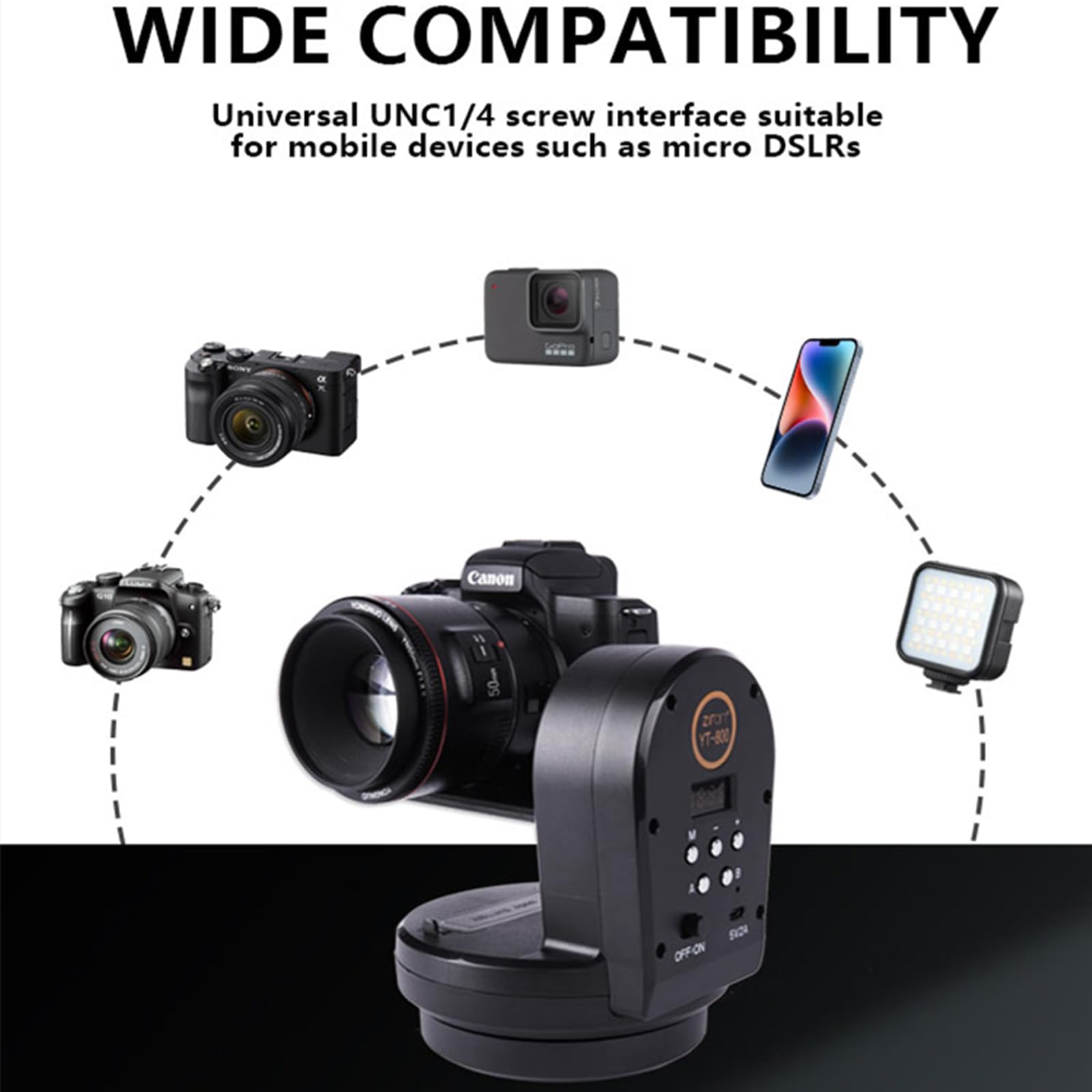 Yt800 Motorized Rotating Panoramic Tripod Head, Remote Control Pan Tilt Head With Remote Control And Mobile Phone Clip For Dslr