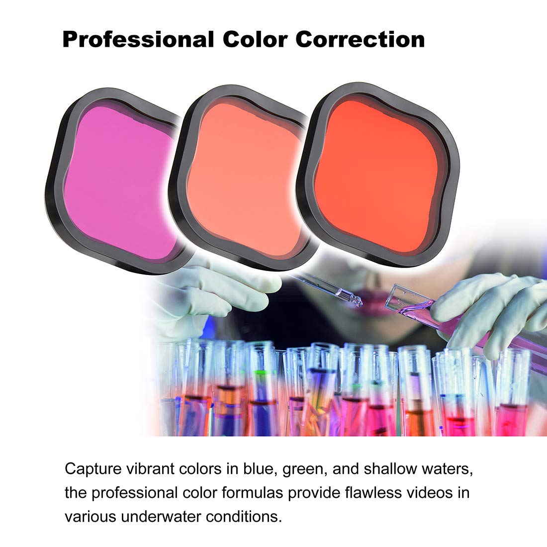 Gepuly 3 Pack Dive Filters For Gopro Hero 8 9 10 11 12 13 Official Waterproof Housing Case (Red, Light Red, Magenta Filters)   C