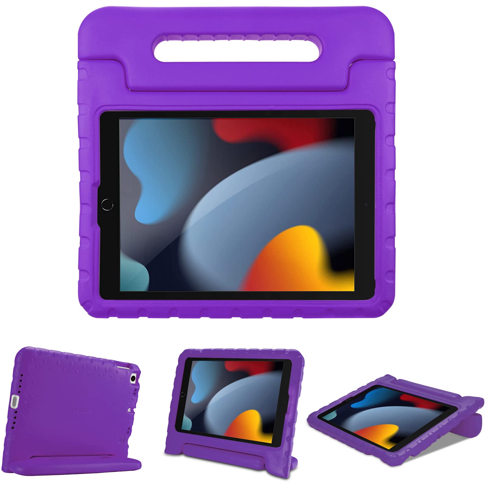 Procase Kids Case For Ipad 9Th Generation/Ipad 8/Ipad 7, Ipad 10.2 Case 2021 2020 2019/Ipad Air 10.5/Ipad Pro 10.5 Kids Case, Shockproof Lightweight Case With Convertible Handle Stand Purple
