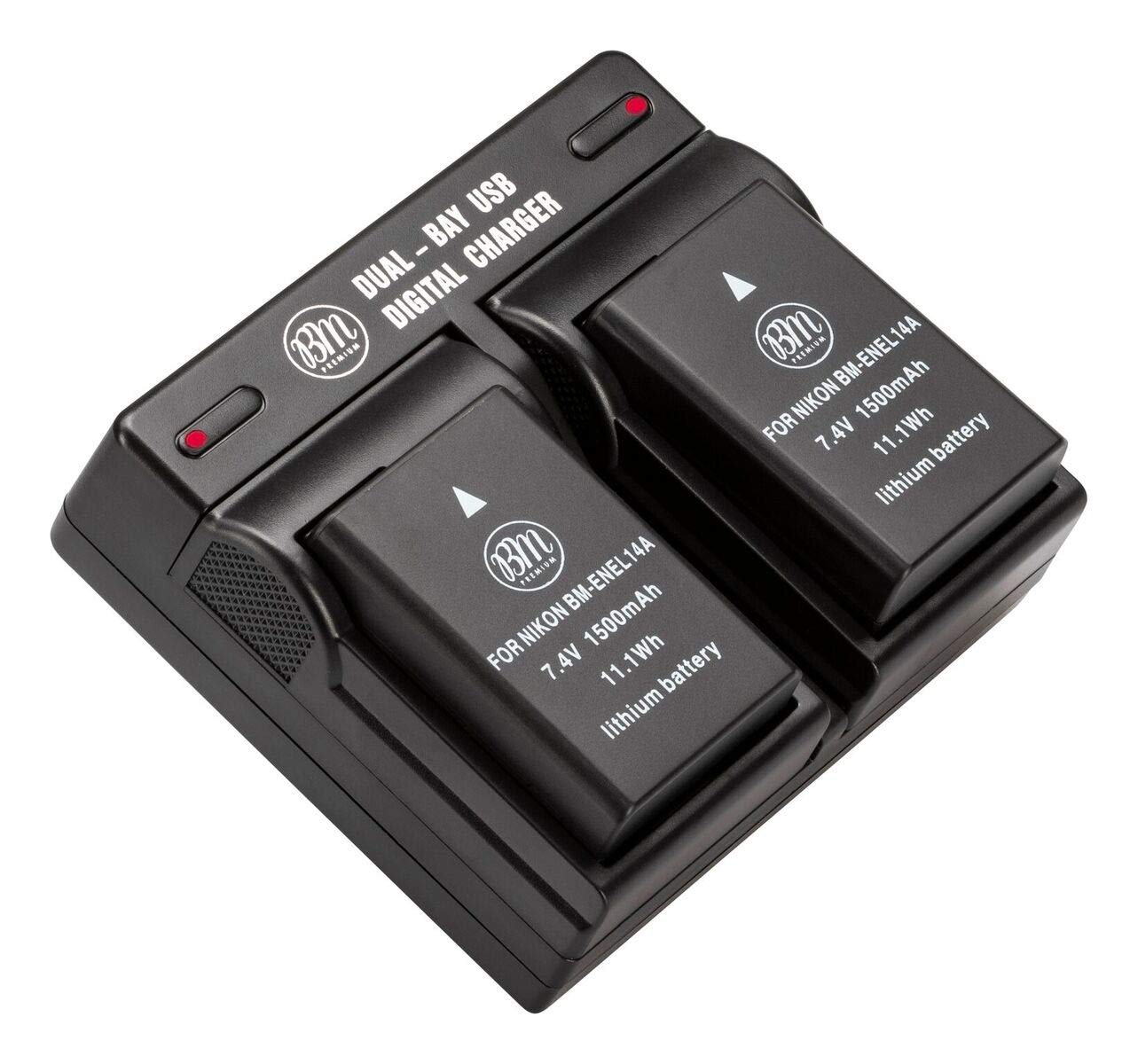 Bm Premium 2 Pack Of En El14A Batteries And Dual Bay Battery Charger For Nikon D3100, D3200, D3300, D3400, D3500, D5100, D5200,