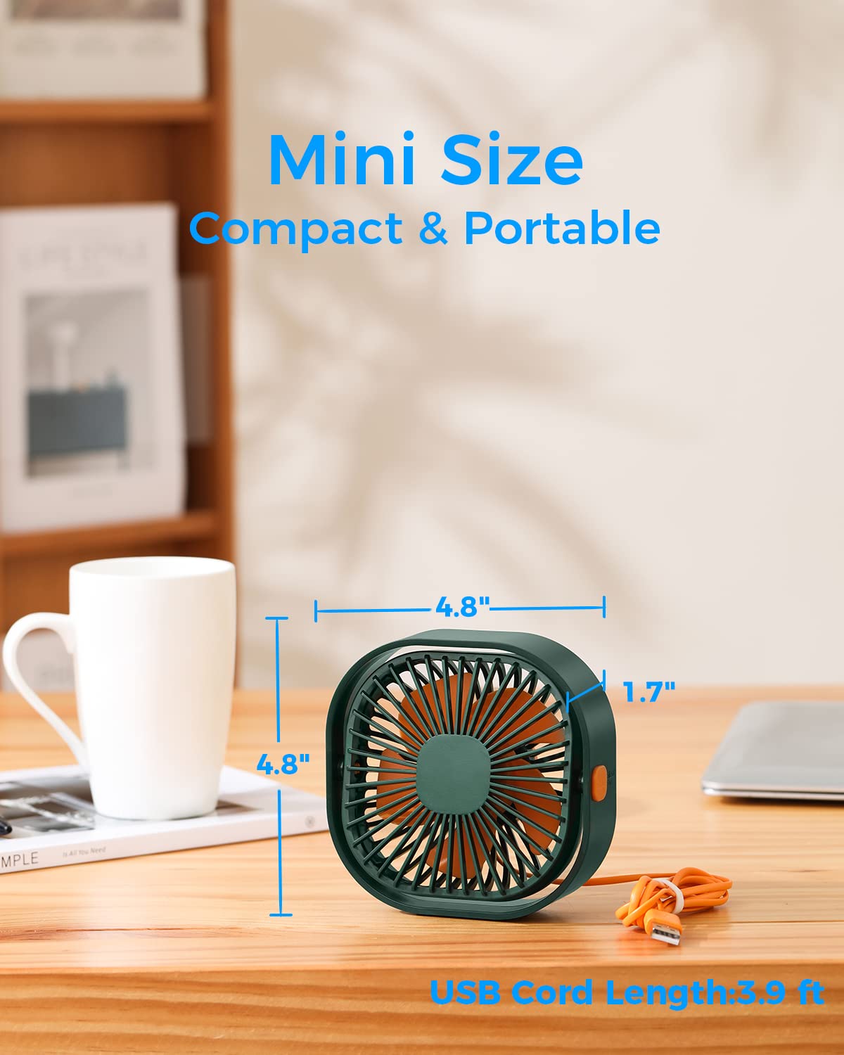 Rjvw Small Usb Desk Fan,3 Speeds Portable Table Fan, 4 Inch Personal Mini Fan,Small Cooling Fan By Usb Plug In, 360Rotatable Des