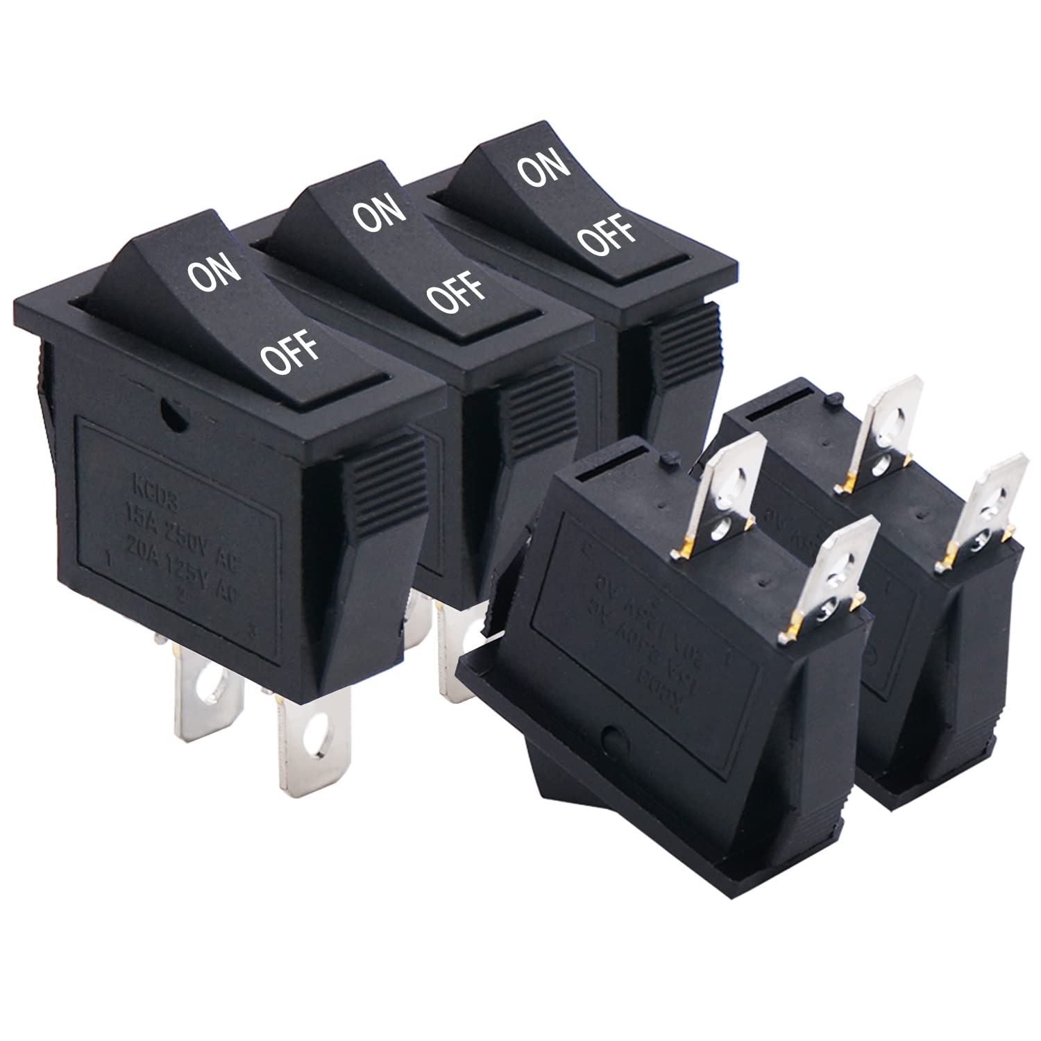 Twidec/5Pcs Rocker Switch 2 Pins 2 Position On/Off Ac 15A/125V 20A/250V Spst Car Boat Black Rocker Switch Toggle Kcd3 101 On Off
