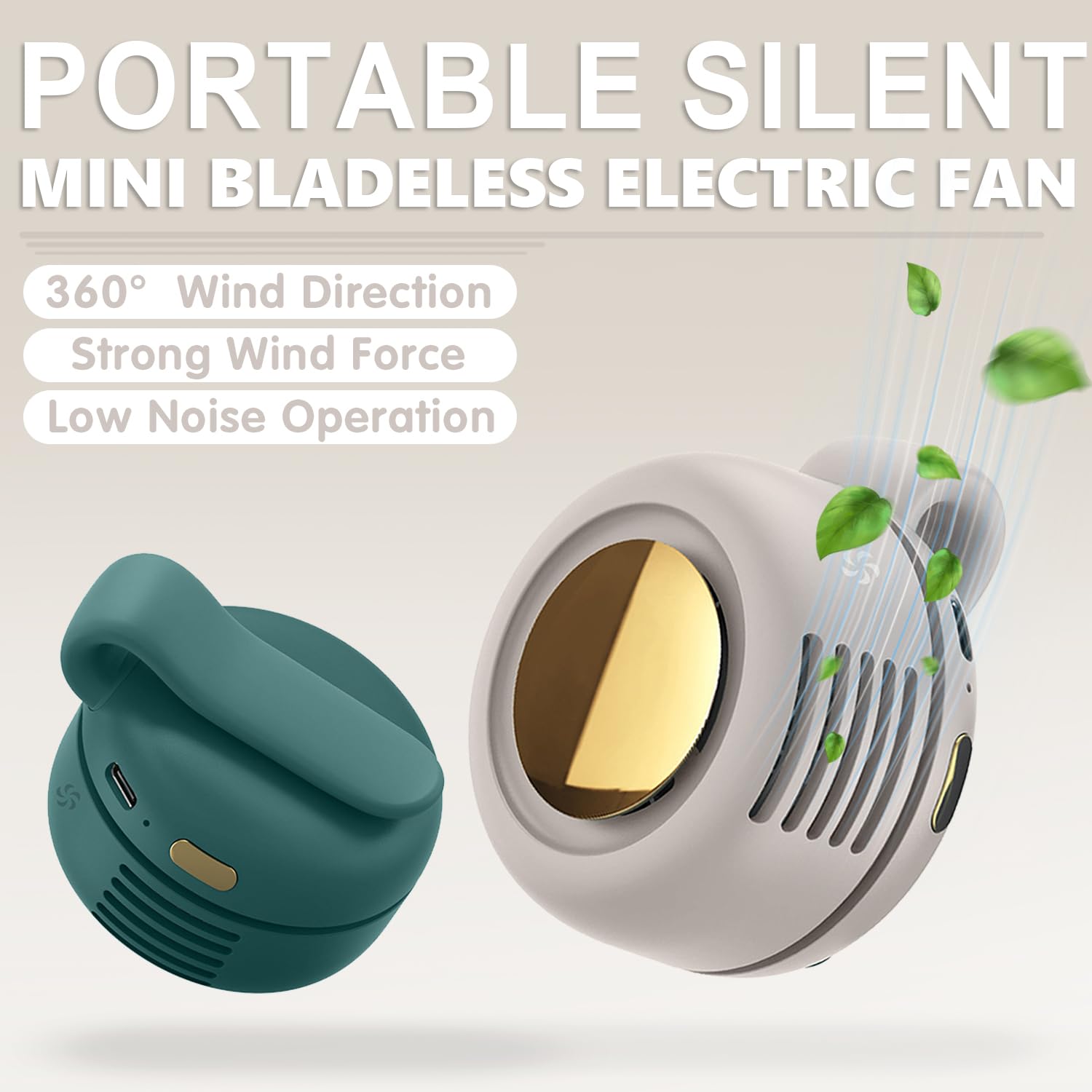 Xihongshi Portable Silent Mini Bladeless Electric Fan, 2025 New Mini Bladeless Fan Clip On, Adjustable 3-Speed Suspended Waist F