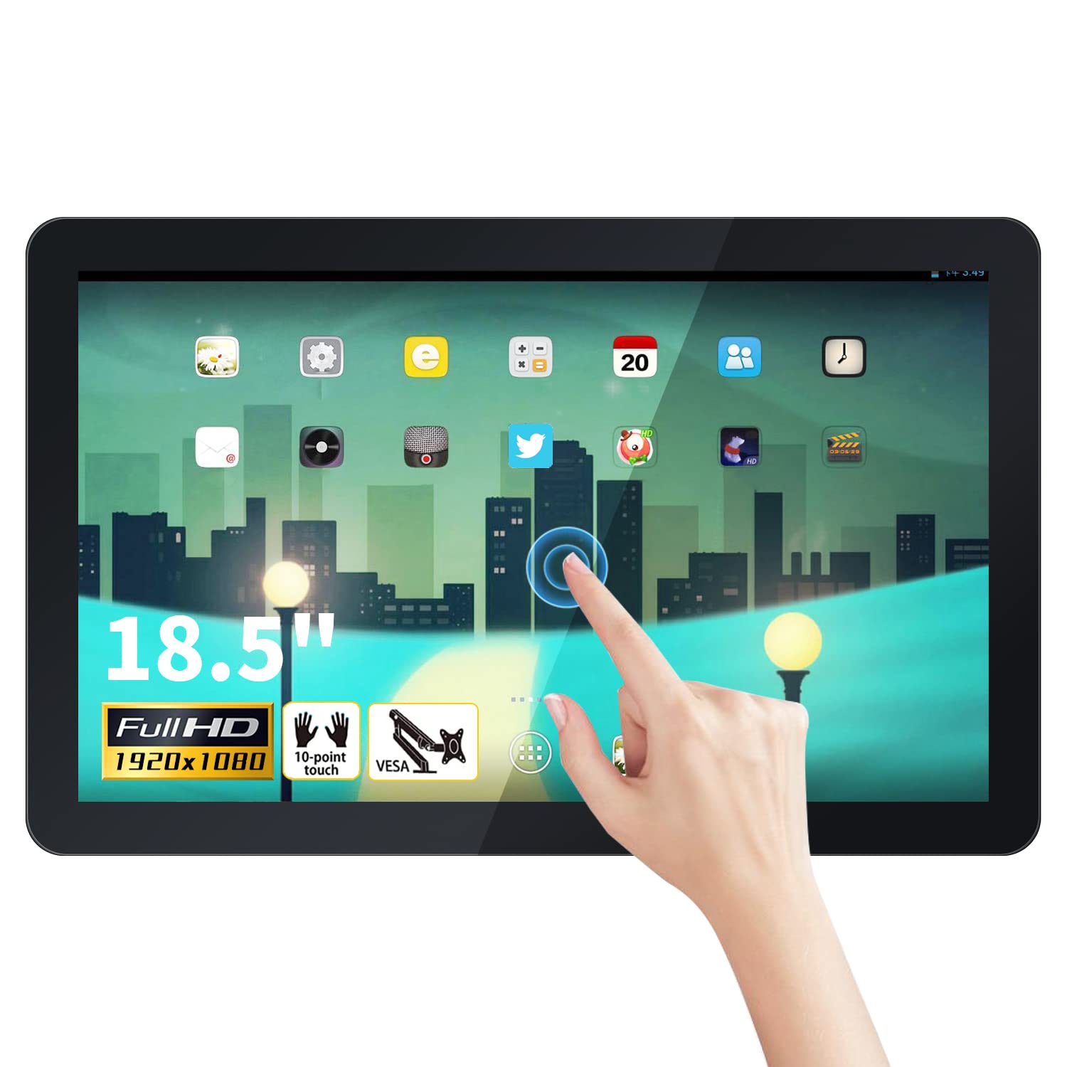 TouchWo 18.5 inch Android 12 Touchscreen Monitor Tablet, 16:9 FHD 1080P, WiFi & BT, Built-in Speakers, RK3588 4GB RAM & 64GB ROM