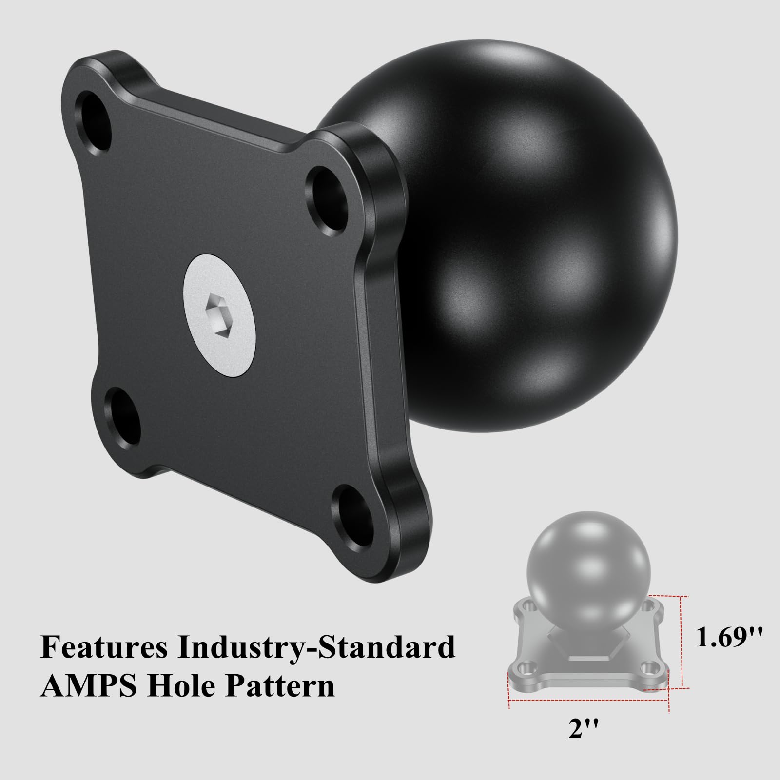 Brcovan 1.5'' Ball Mount Base With Aluminum Alloy 4 Hole Amps Square Plate, Compatible With Ram Mounts C Size 1.5 Inch Ball Double Socket Arm