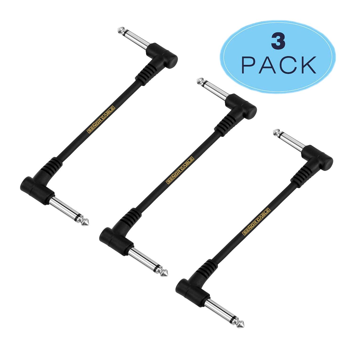 Senor Cable 6 Inch Guitar Patch Cable Black 3 Pack Guitar Effect Pedal Cables | Pedal Patch Cables | Guitar Effect Patch Cables