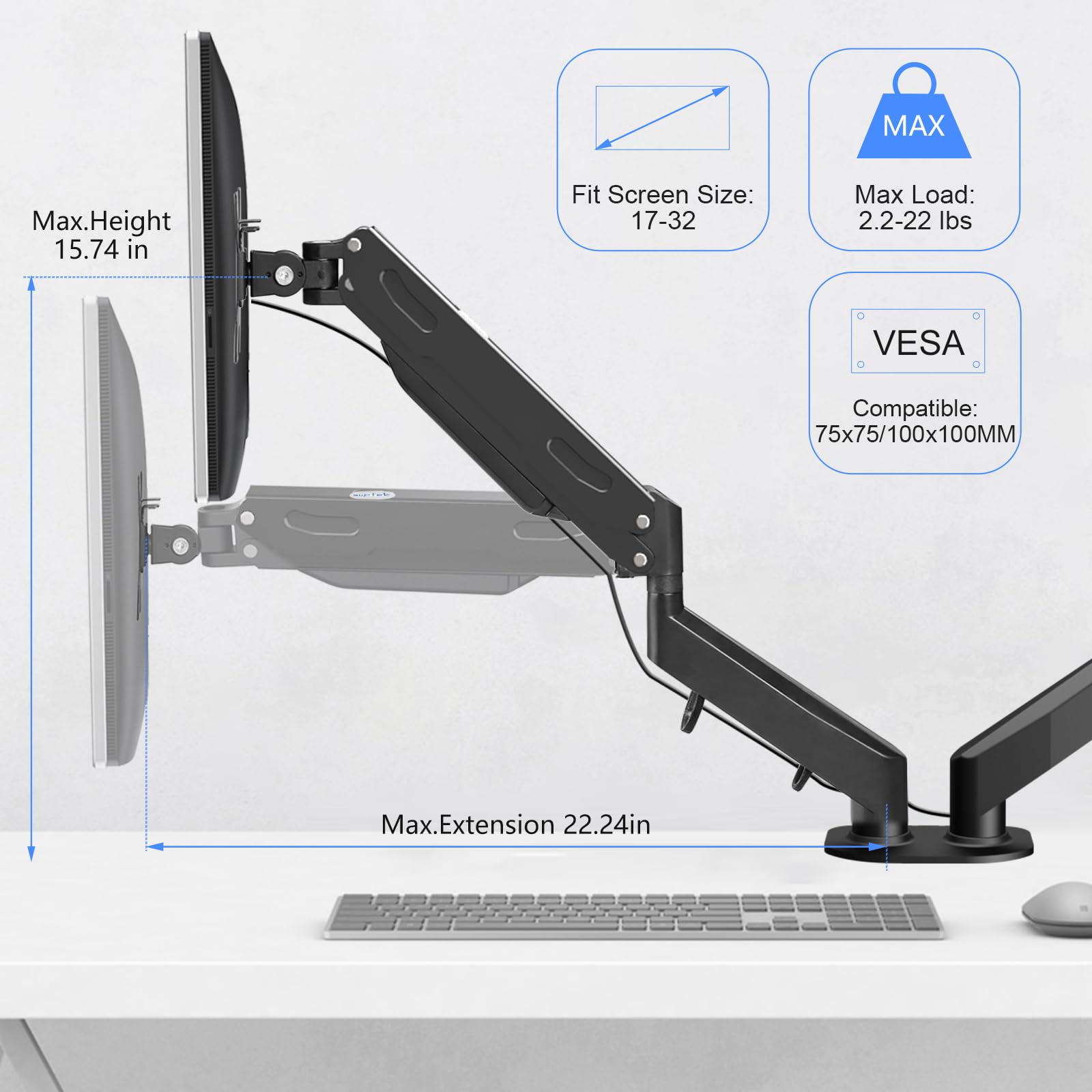 Dual Monitor Arm, Dual Monitor Mount, Monitor Desk Mount, Dual Monitor Stand Vesa Bracket, Monitor Stands For 2 17 32Inch & 22Lb