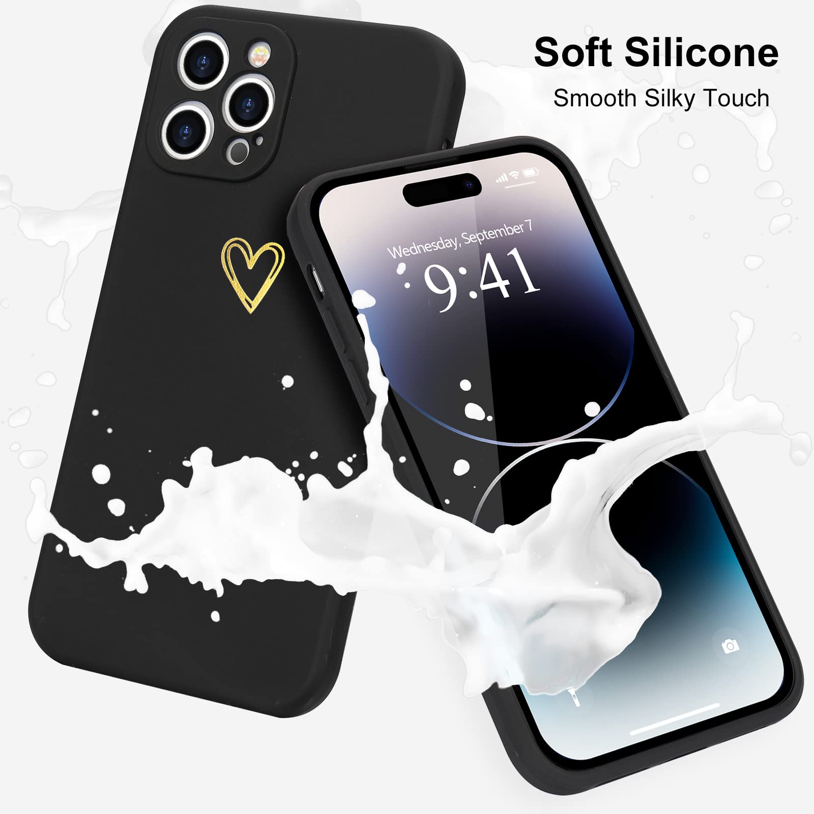 Wirvyuer For Iphone 14 Pro Case Cute Slim Shockproof Phone Case With Wireless Charging Support And Protection, Black