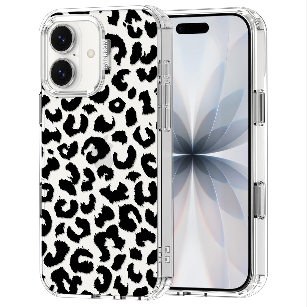 MOSNOVO for iPhone 17 Case | Military Grade 6.6ft Drop Tested | Camera Control | Clear with Black Leopard Print Design