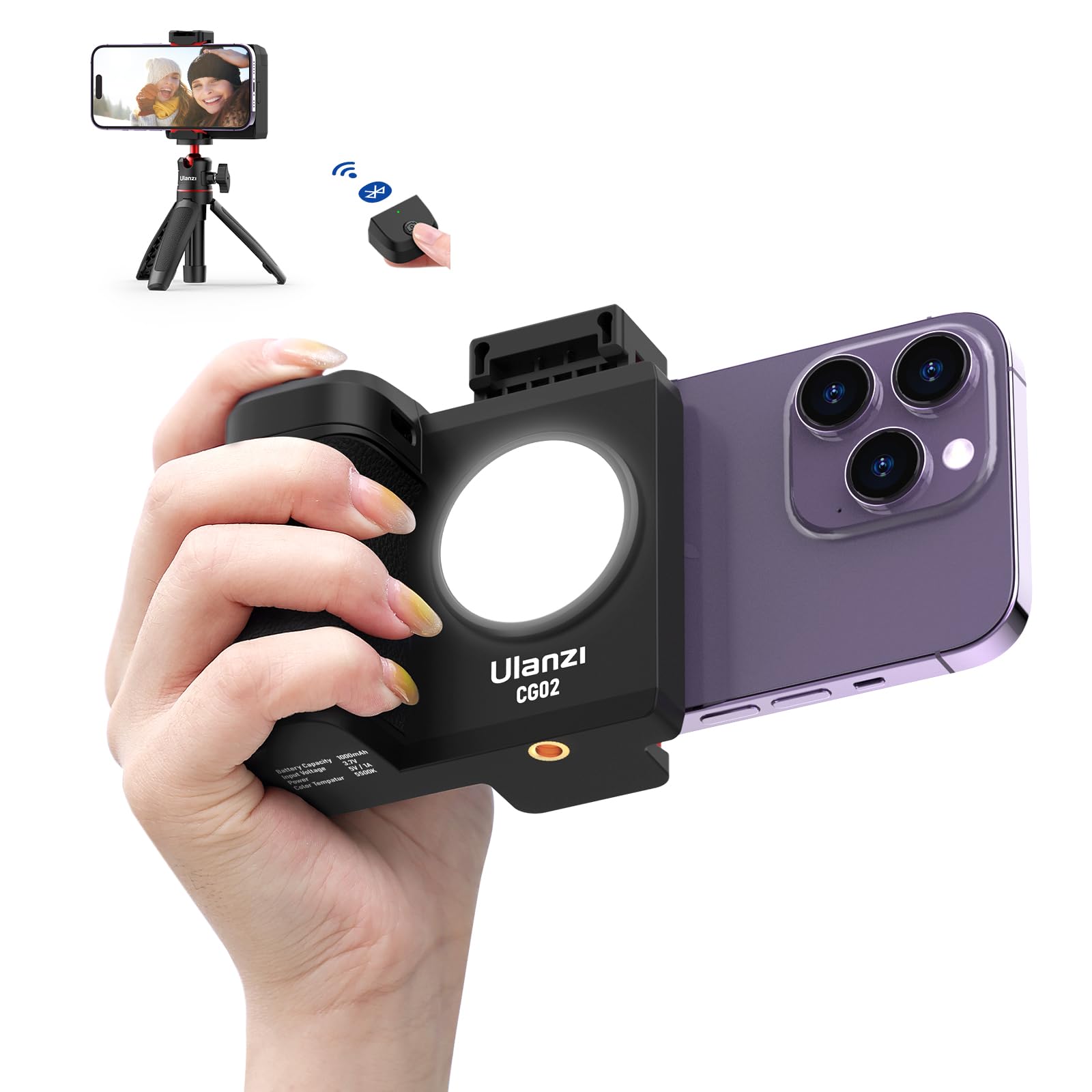 Cg-02 Grip Holder For Smartphone Upgraded Phone Camera Grip W Remote Shutter Handheld Tripod Mount Fill Light Handheld Photograp