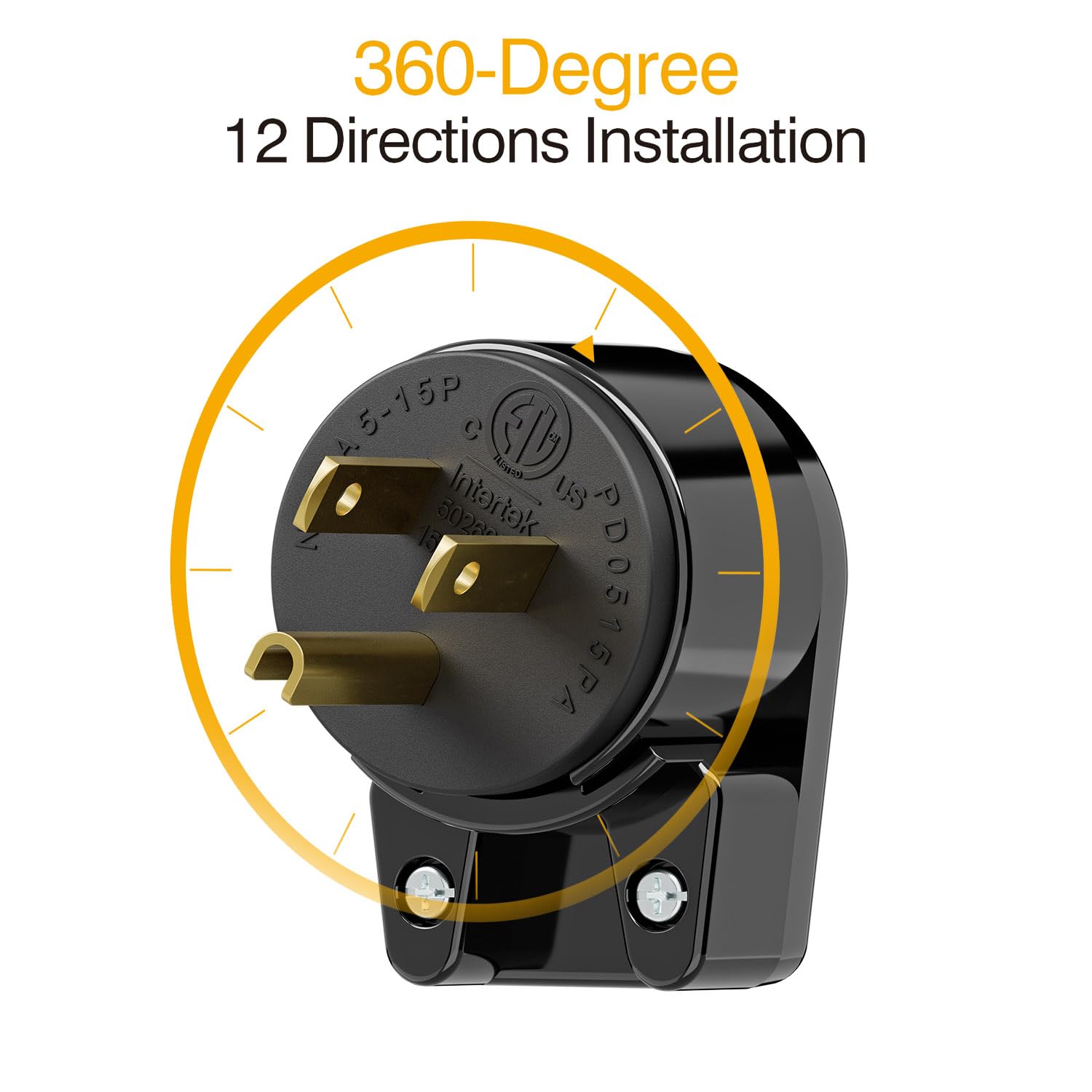 Right Angle Nema 5 15P Rewirable Plug, Winxus 15A 125V Household Diy Ac Plug, 3 Prong 90 Degree Power Plug,12 Directions Male Us