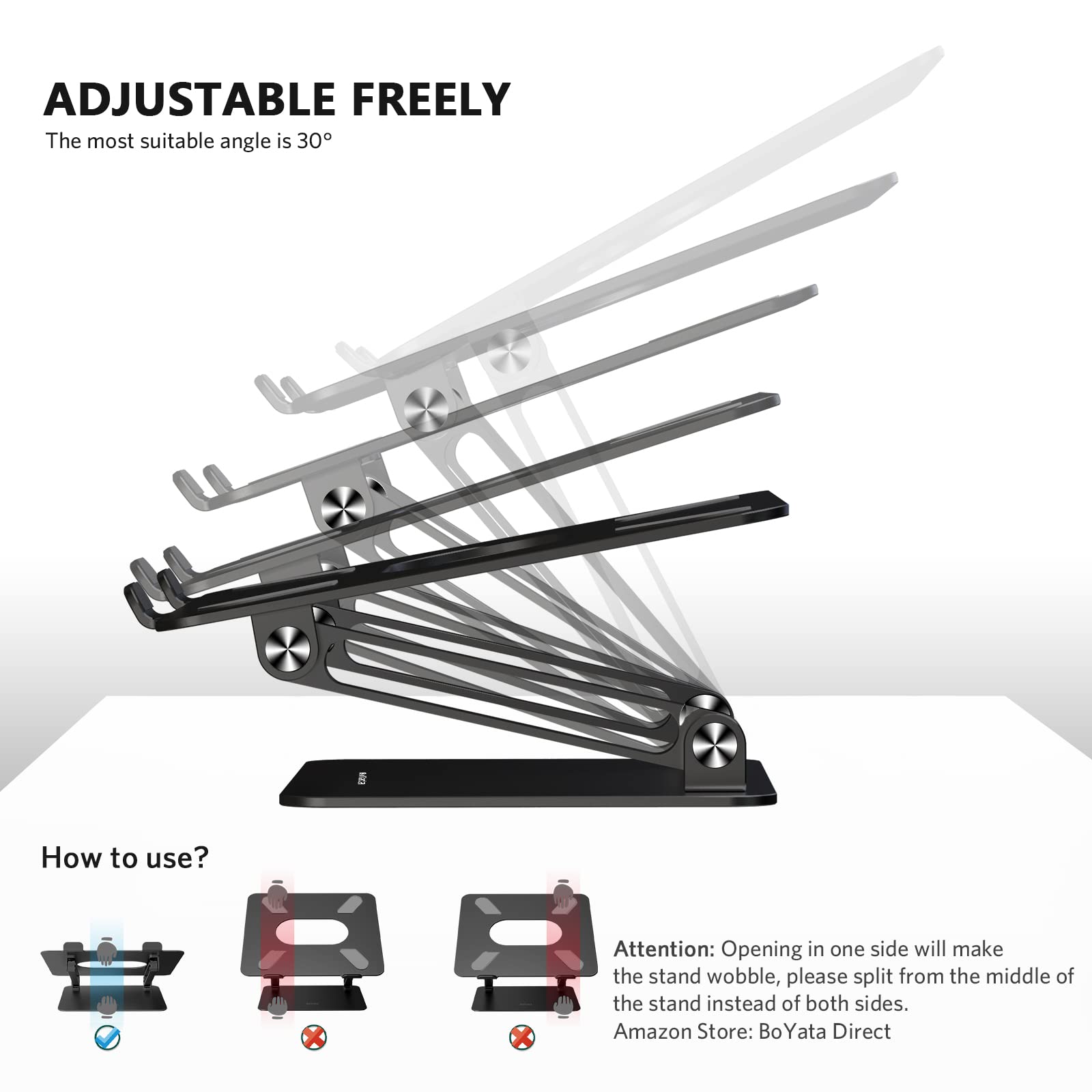 Boyata Laptop Stand, Adjustable Ergonomic Laptop Holder, Aluminium Alloy Notebook Stand Compatible For Macbook Pro/Air, Dell Xps