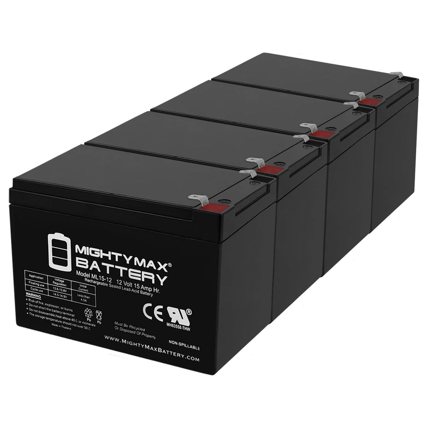 Mighty Max Battery ML15-12 - 12V 15AH SLA Battery - PACK OF 4