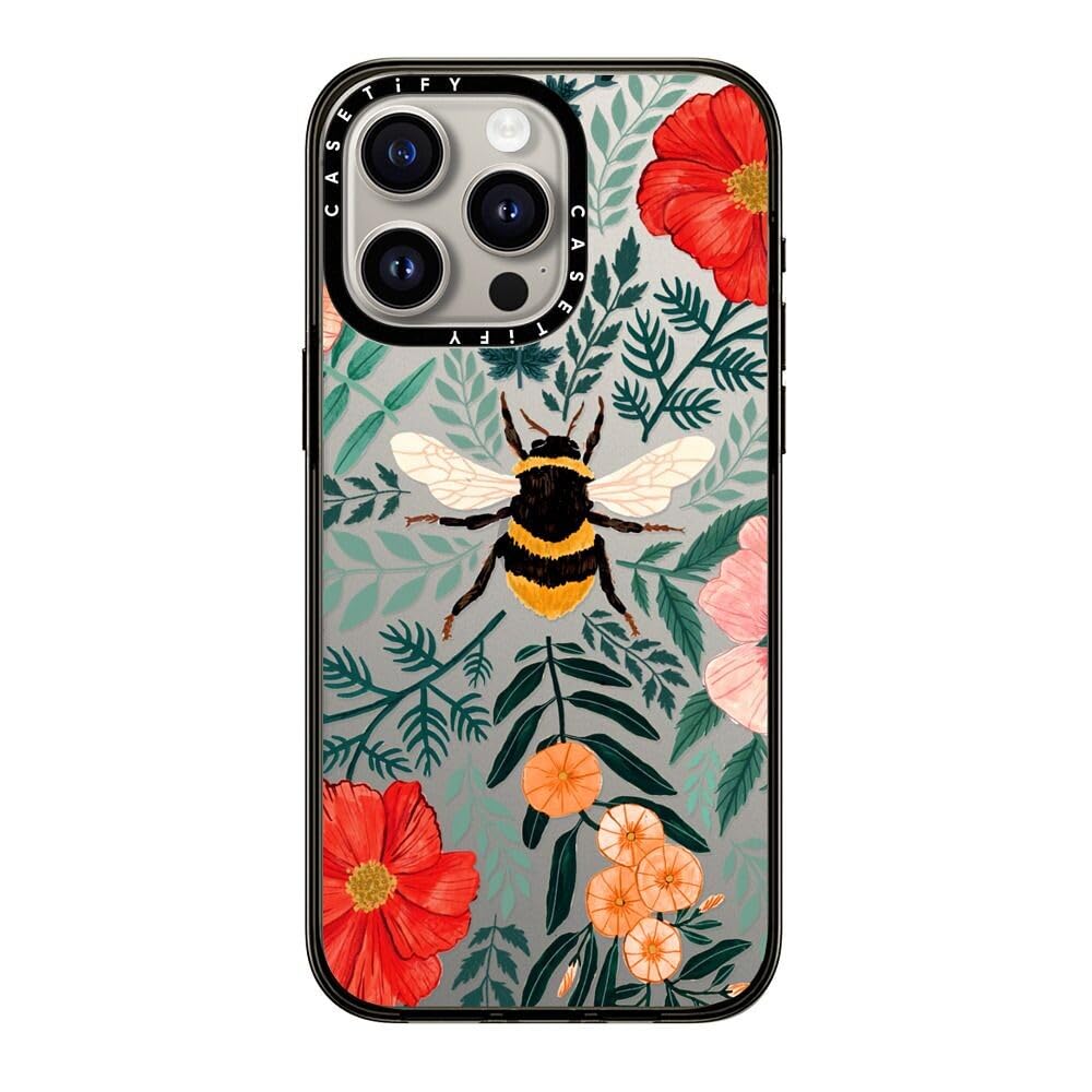 Casetify Compact Case For Iphone 15 Pro Max [2X Military Grade Drop Tested / 4Ft Drop Protection]   Bee In The Flowers   Clear B
