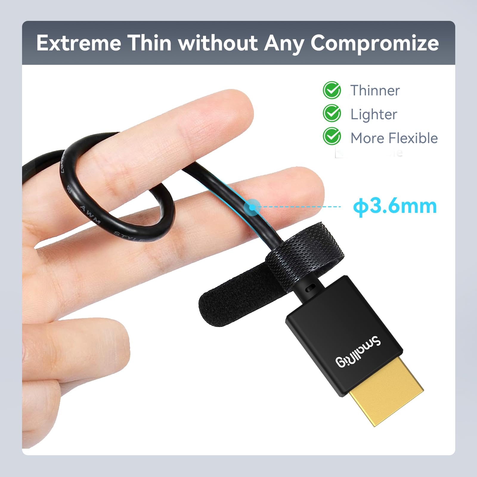 Smallrig Upgraded Ultra Thin Hdmi Cable 55Cm/1.8Ft (A To A), 4K Hyper Super Flexible Slim Cord, High Speed Supports 3D, 4K@60Hz,