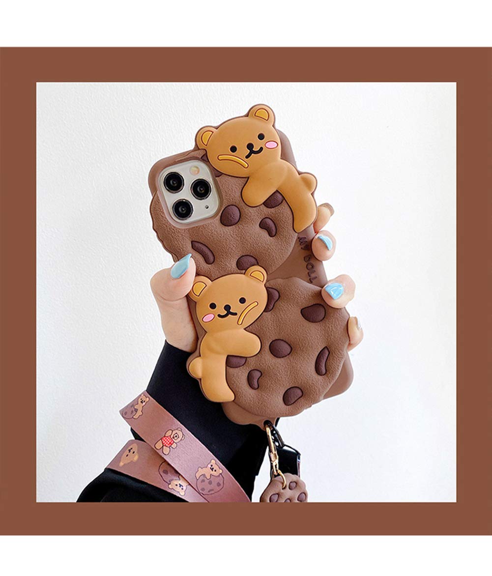 Yatchen For Iphone 11 Pro Max Case Cookie Bear Kawaii Phone Cases,Cute Iphone 11 Pro Max Case With Strap Lanyard 3D Cartoon Bear