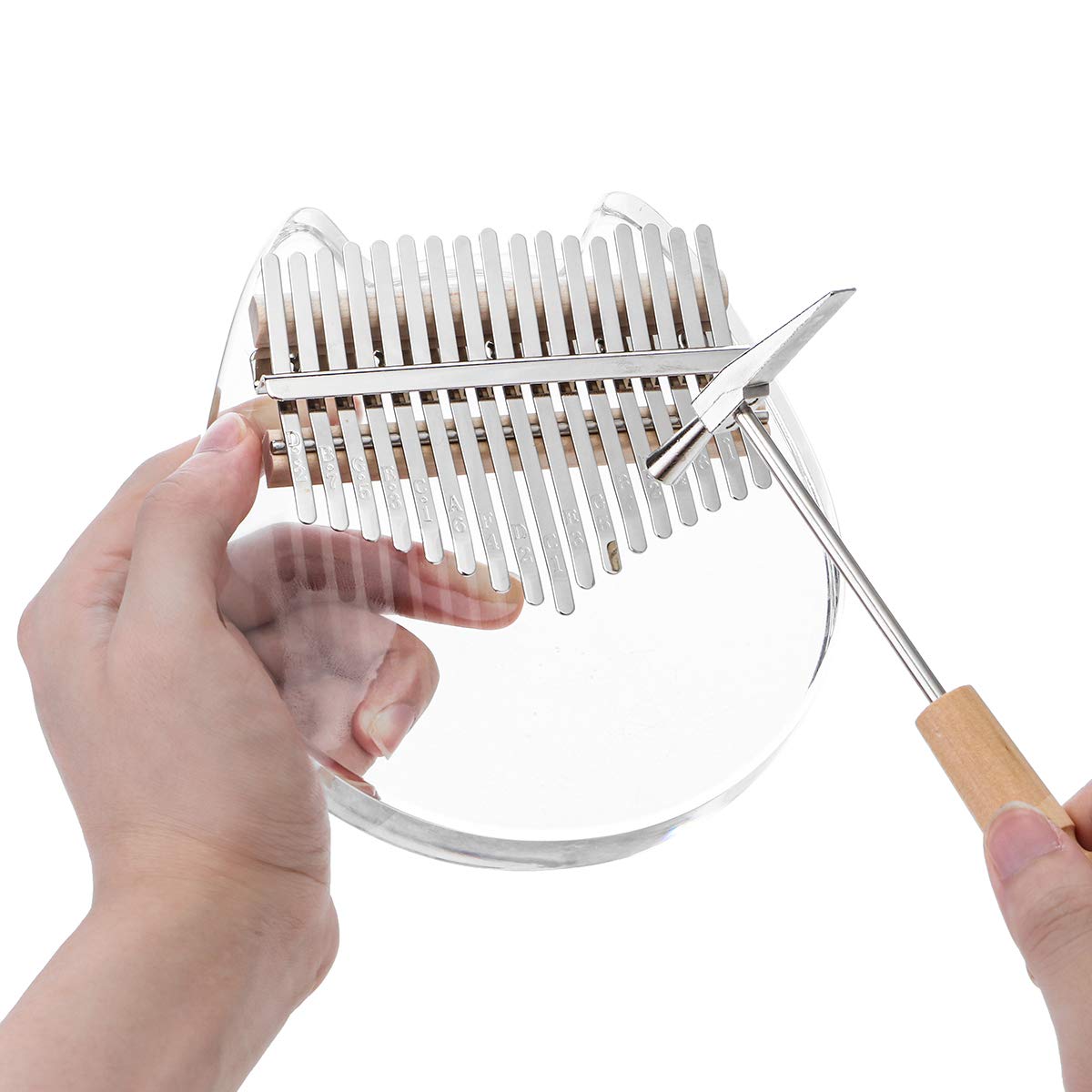 Koldot Clear Kalimba 17 Keys Engraved With Notes Cat Shaped Thumb Piano Solid Finger Piano Clear Body Cute Crystal Acrylic Kalim