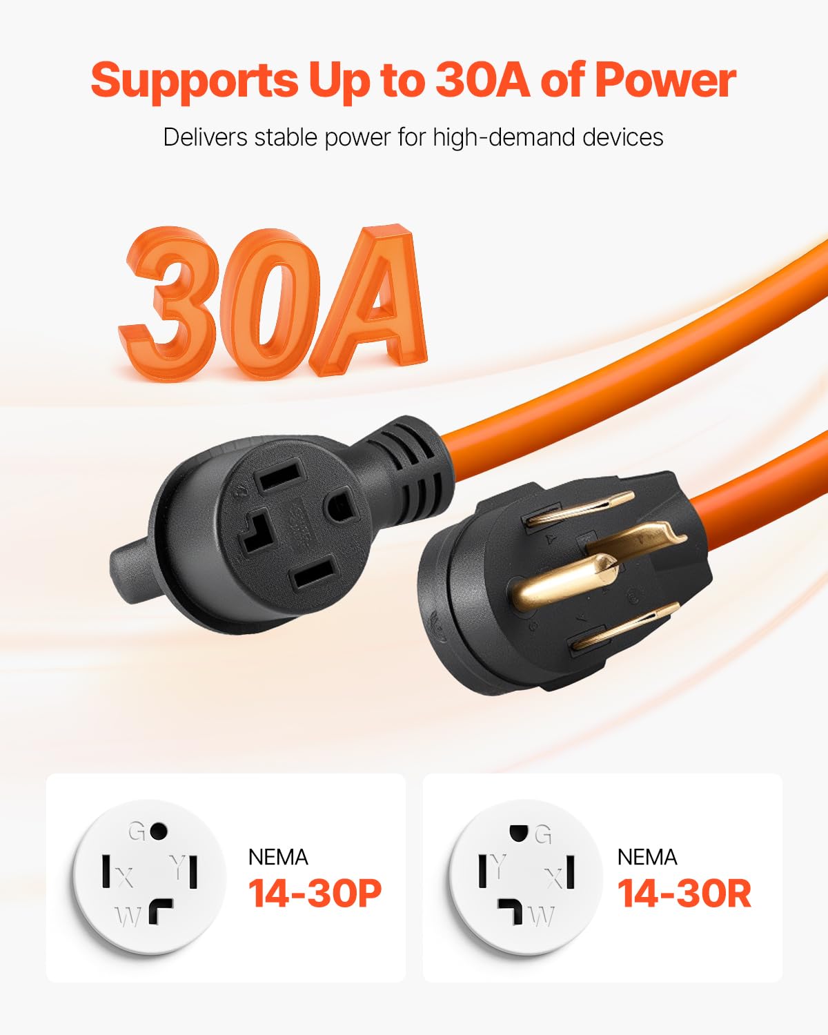 Vevor 25 Ft Dryer Extension Cord, 4-Prong Nema 14-30P To 14-30R Dryer Cord, 125V/250V, Stw 10Awg/4C, 30A, Pure Copper Wire Cable