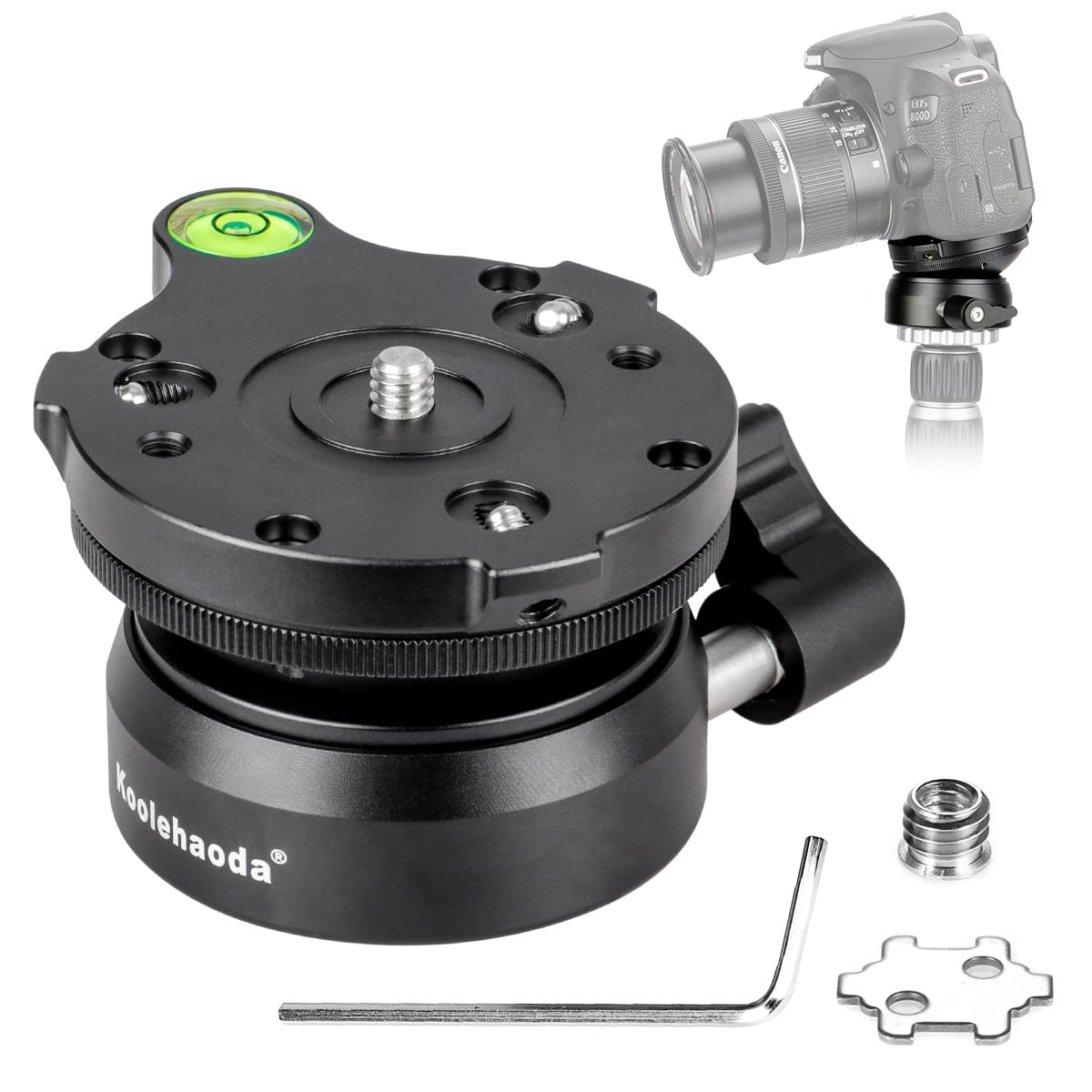 Koolehaoda Tripod Head Leveling Base Leveling Head Half Ball With 1/4' Thread And Offset Bubble Level For Canon Nikon Sony Dslr Camera Fluid Head Gimbal Heads And Tripods Monopods
