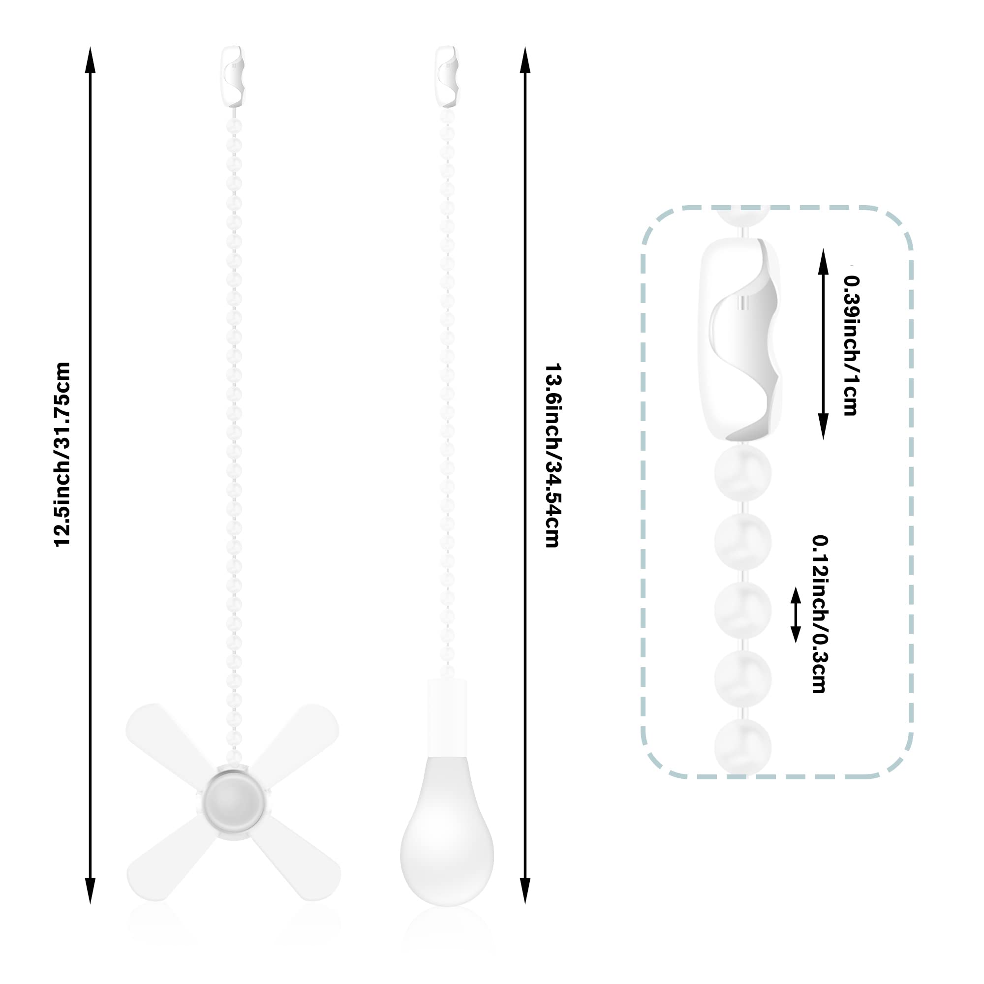 Aiigou Ceiling Fan Pull Chains (2 Pieces), White, 13.6 Inches Extension, Fit All Standard Ceiling Fans And Light Fixtures Copper