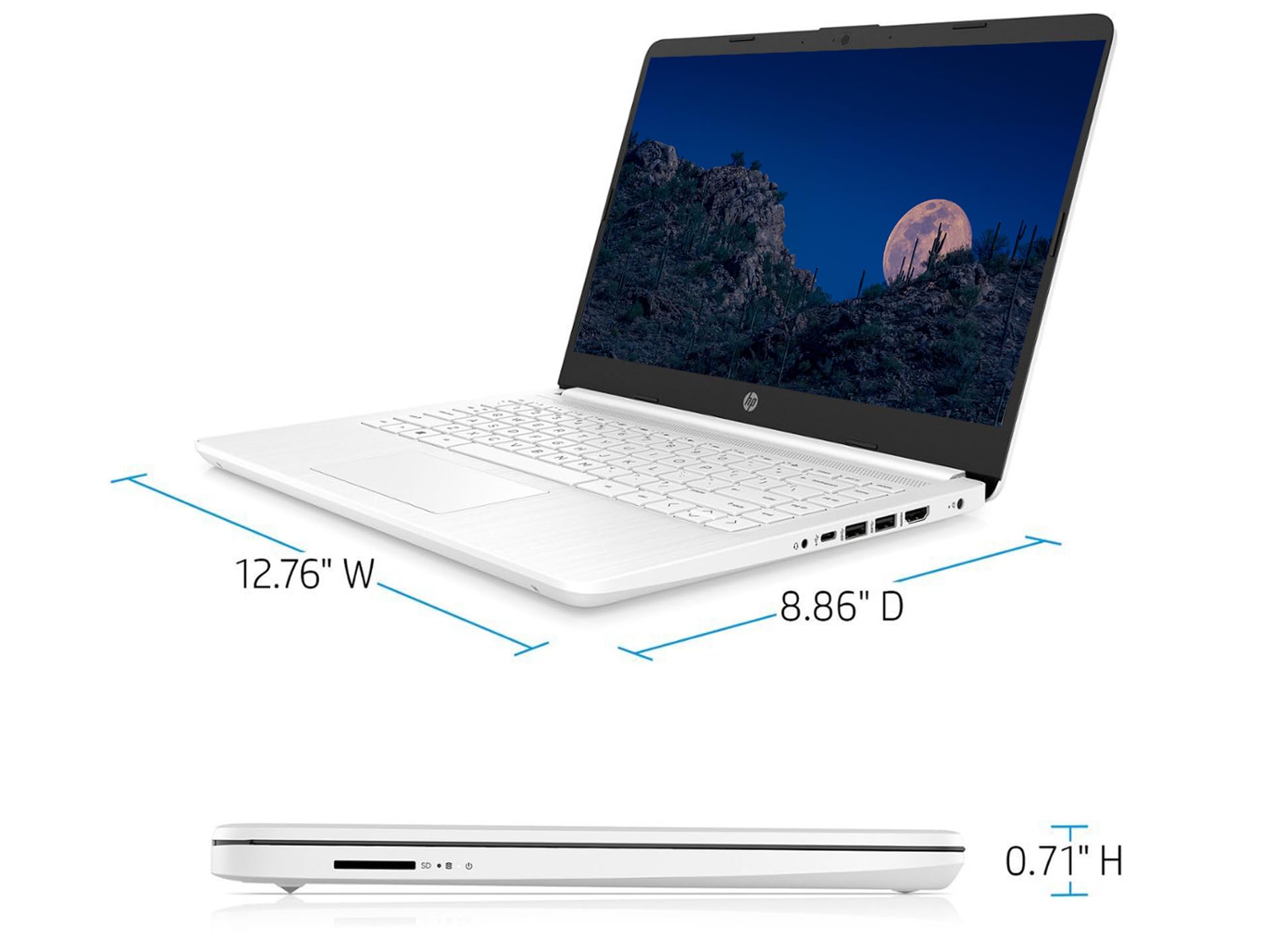 Hp 14 Hd Laptop, Upgrade,Intel Intel Celeron N4120(4-Core),8Gb Ram,576Gb(64Gb Ssd+512Gb Card),Webcam,Bluetooth,Usb-C,White,Windo