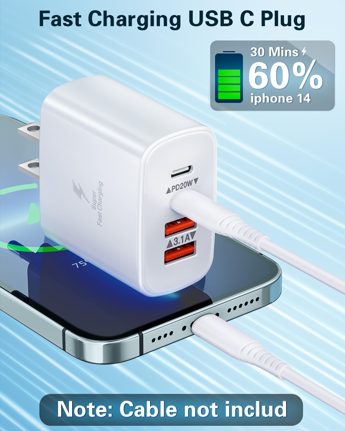 3 Pack Usb C Charger Block, 40W 4 Port Usb C Fast Charging Block Dual Port Usbc Power Adapter Multiport Wall Plug Multiple Type