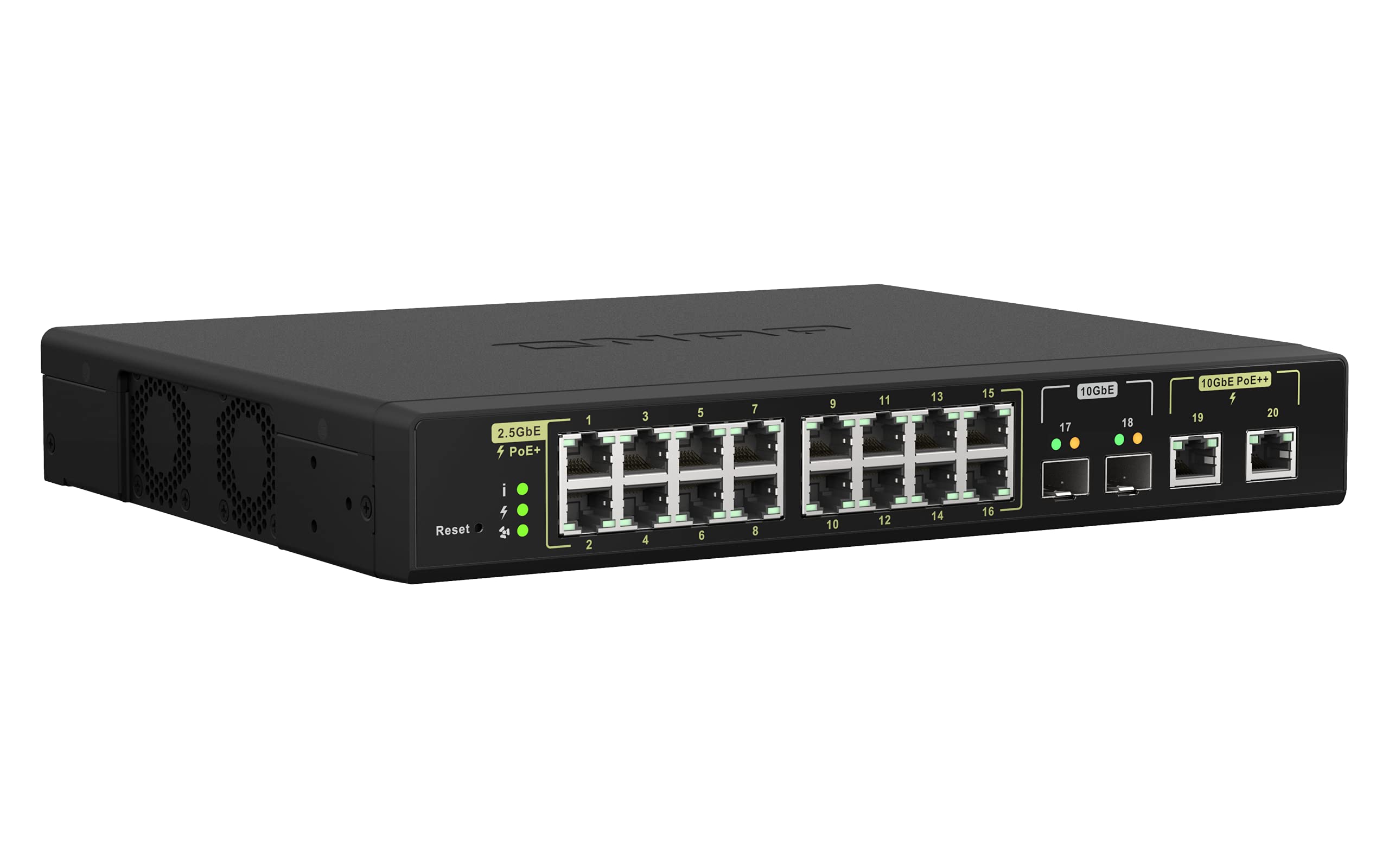 QNAP 20 Port 10GbE PoE++ and 2.5GbE PoE+ Managed Network Switch (QSW M2116P 2T2S US). Layer 2, Web Management