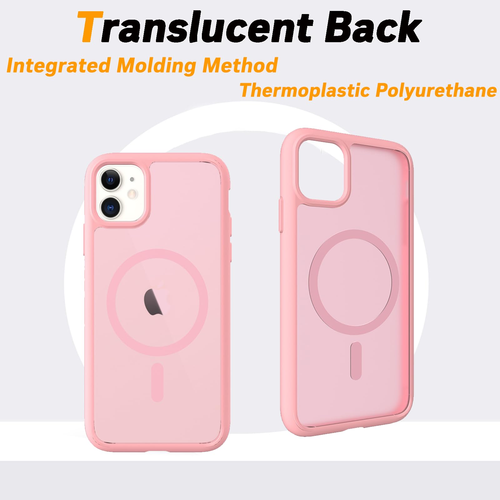 Magnetic For Iphone 11 Case,Military Grade Drop Tested, Shockproof Matte Translucent Hard Back Slim Protective Case. Pink Magnet