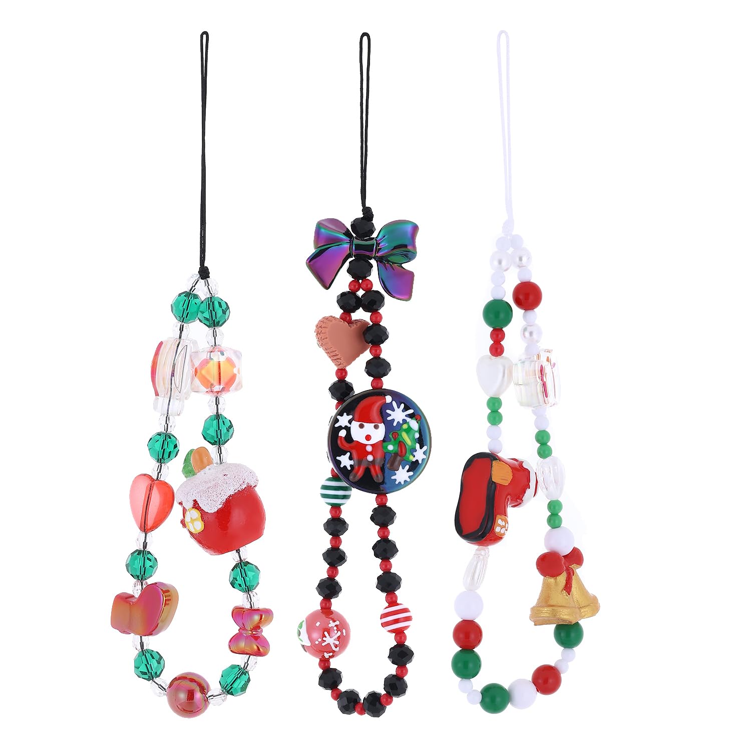 Taouzi 3 Pieces Christmas Phone Charm Christmas Phone Lanyard Wrist Strap Fashion Cell Phone Chains Strap Keychain Lanyard For W