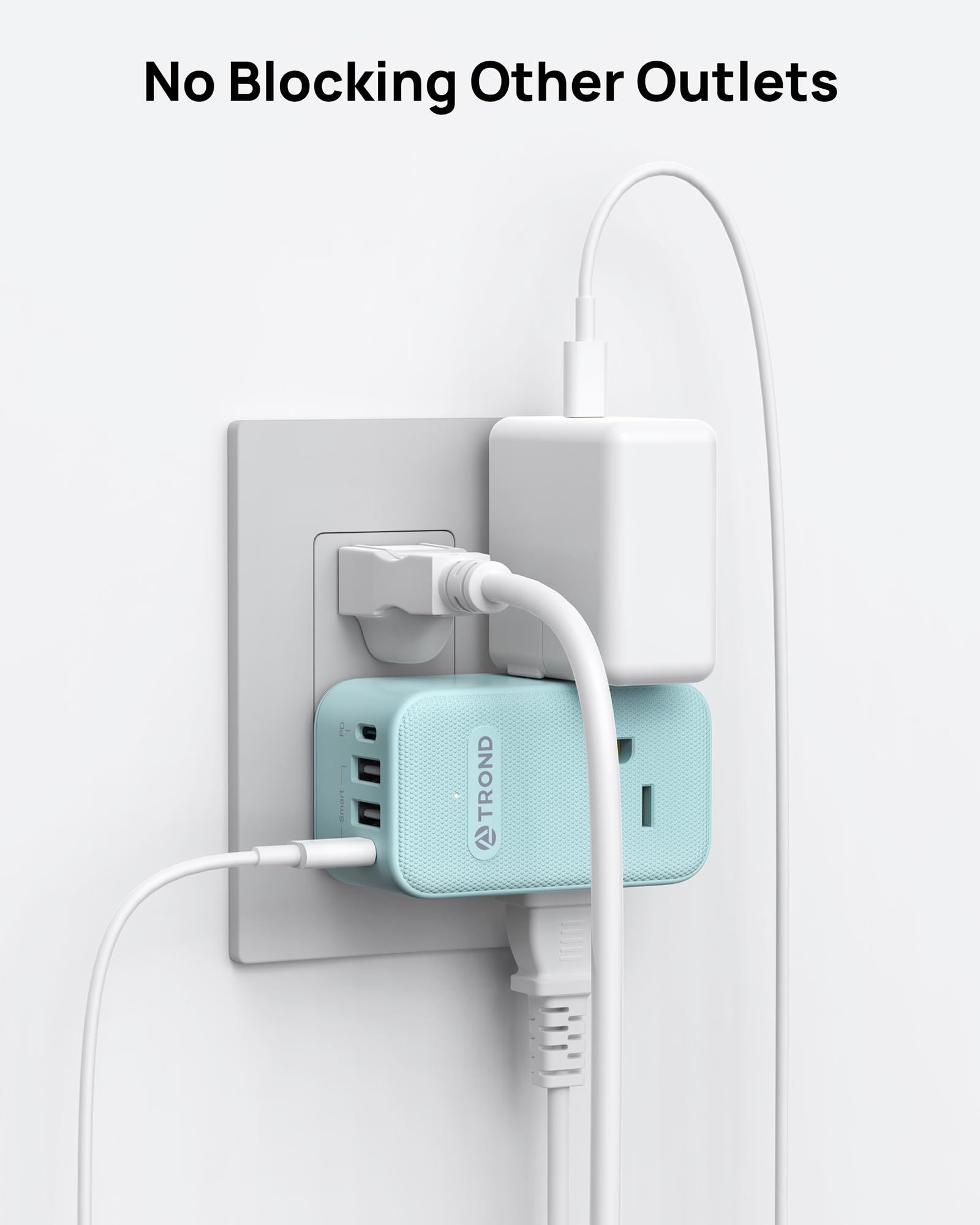 Trond Outlet Extender With Usb, Multi Plug Wall Outlet With 3 Ac Chargers, 360 Rotating Plug Adapter With Pd 20W Usb C Port, Cut