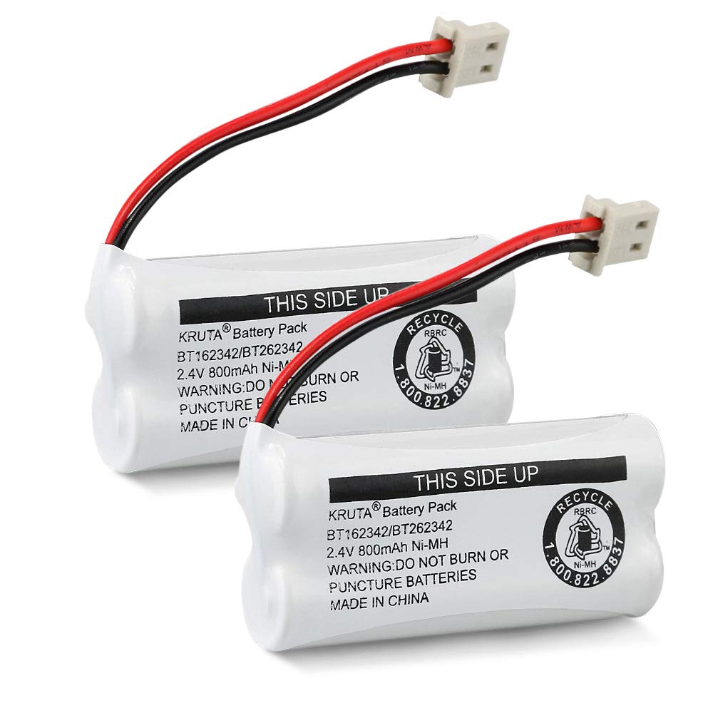 Kruta Bt162342/Bt262342 2.4V 800Mah Ni Mh Cordless Phone Battery Pack, Also Compatible With Bt183342/Bt283342 At&T El52351 Tl90070 Vtech Cs5119 Ds6511 Ds6722 Ls6305 Handset, 2 Pack