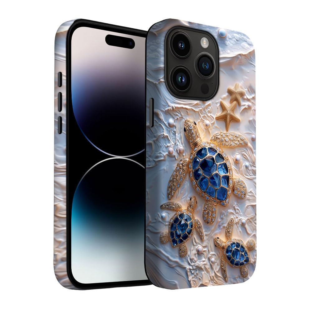 Yuzbira for iPhone 14 Pro Case | Stained Glass Beach Turtle | Slim Drop Protection Design