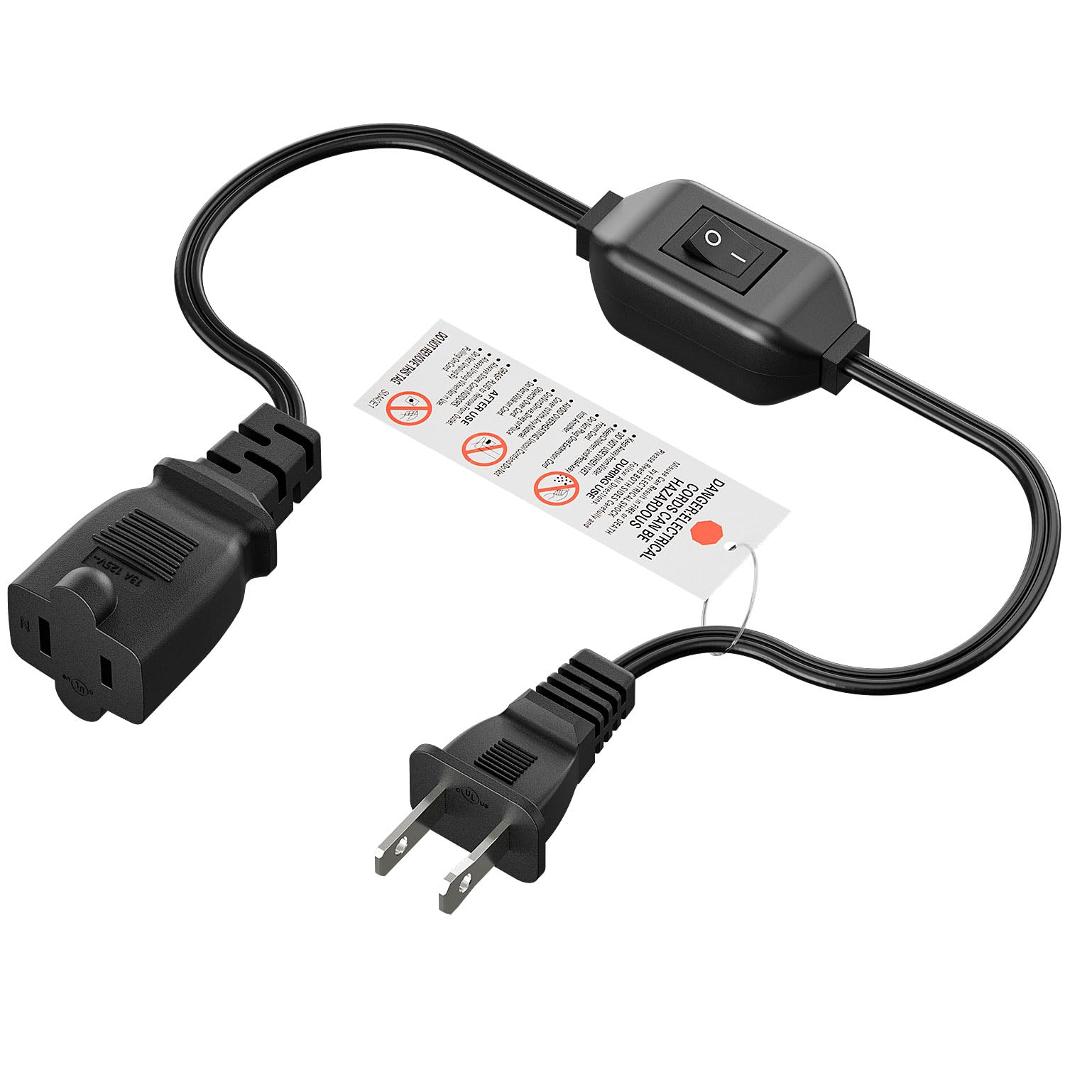 On Off Switch Extension Cord [2 Feet], 2 Prong Polarized Extension Cord With Switch 12A/125V For Your Chargers/Lamp/Power Adapte