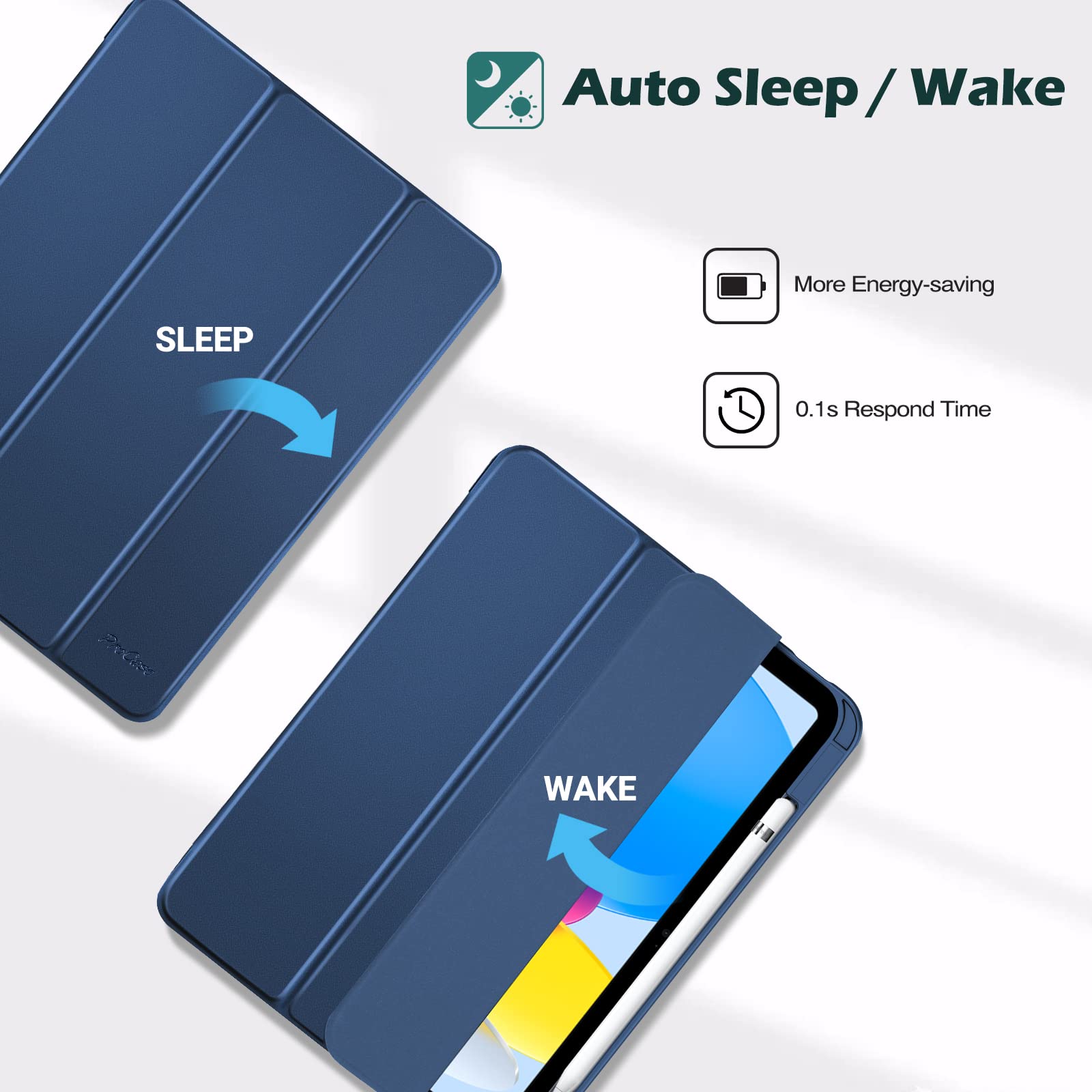 Procase For Ipad (A16) 11Th Generation 11 Inch 2025/10Th Generation 10.9 Inch 2022 Case With Pencil Holder, Hybrid Ipad 11 10 Case With Clear Back, Supports Auto Wake/Sleep  Navy