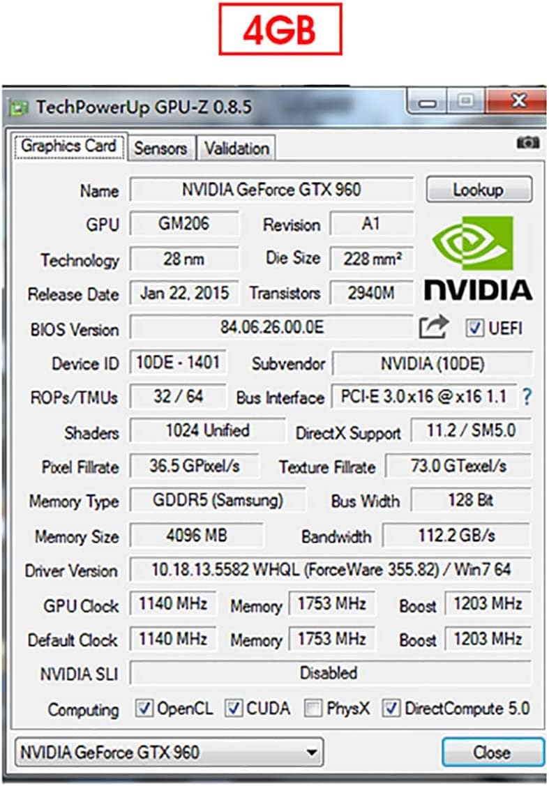 Xuanmo Nvidia Gtx960 4Gb Gddr5 192Bit Pcie Graphic Card, Dual Fans 8008Mhz Memory Frequency Computer Graphics Card, Hdmi Dvi Dp