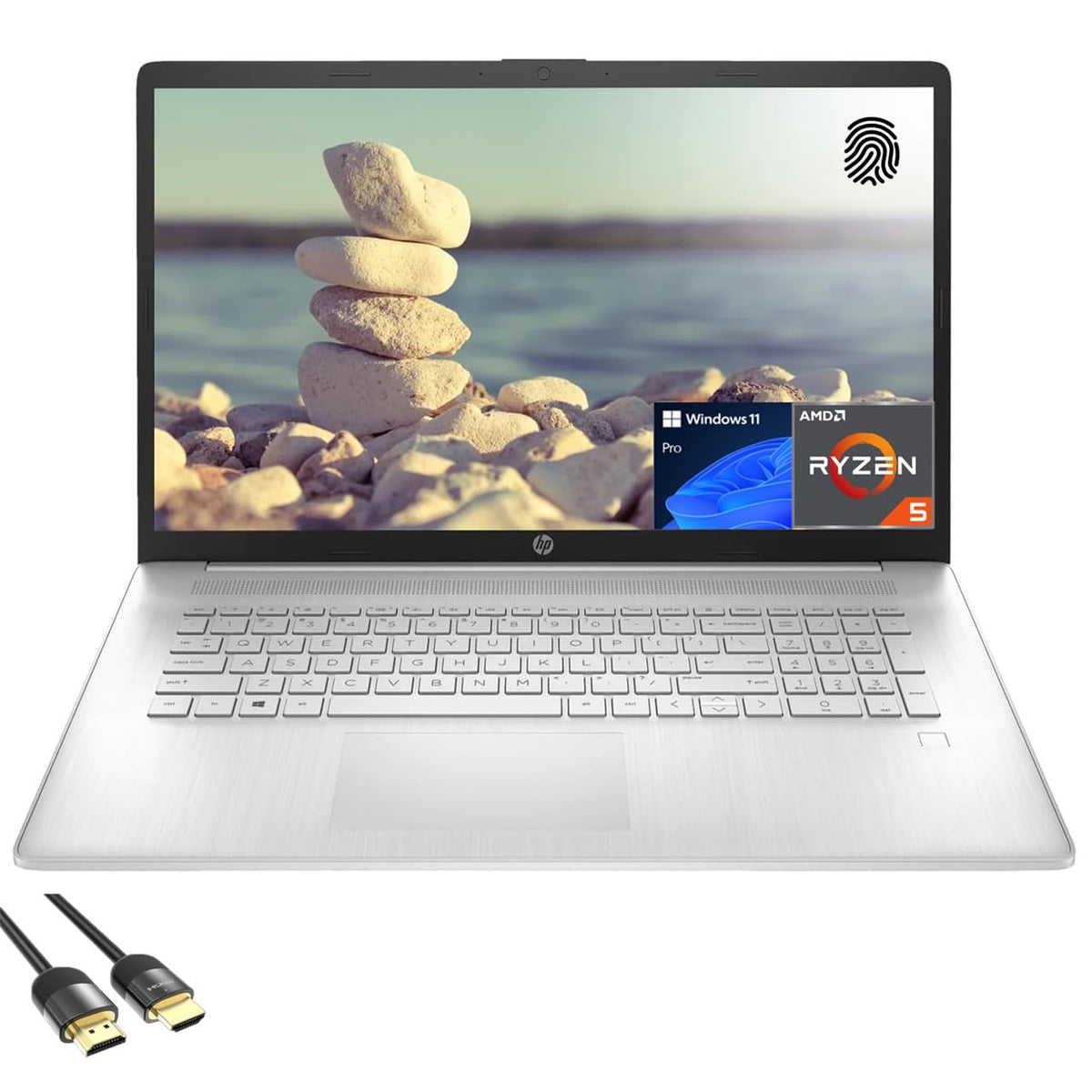 HP Laptop for Business and Student, 17.3' FHD IPS Display, AMD Ryzen 5 5500U (Up to 4.0GHz), 64GB RAM, 1TB PCIe SSD, FP Reader, Webcam, Keypad, Bluetooth, USB C, HDMI, PDG HDMI Cable, Win 11 Pro