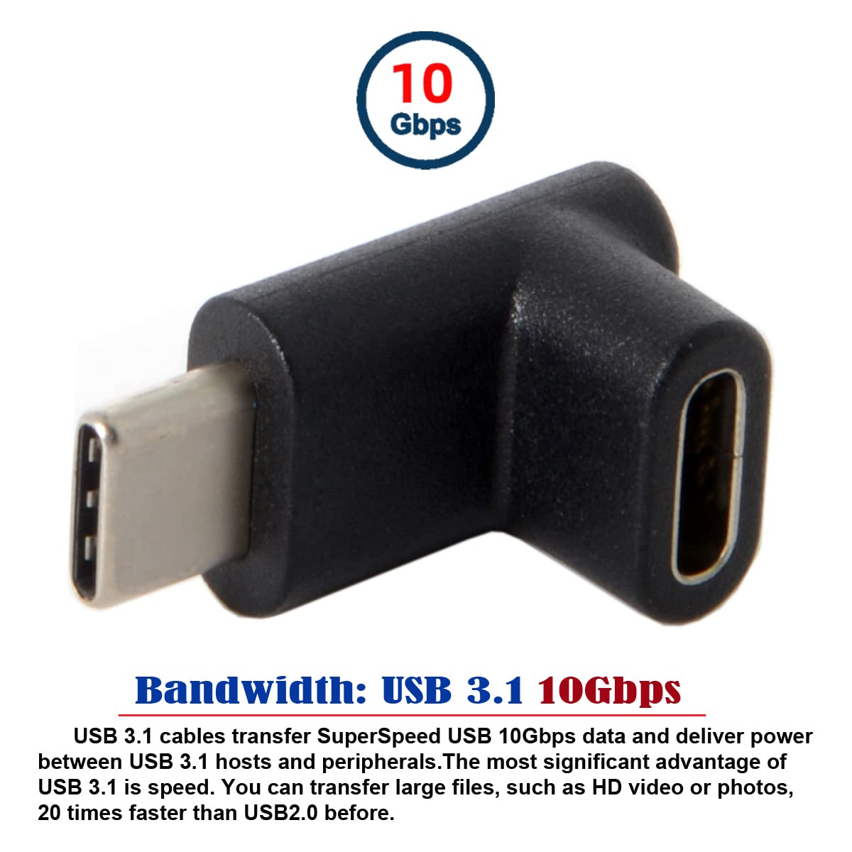 Cy 90 Degree Up Or Down Angled Reversible Usb 3.1 Type C Male To Female Extension Power Data Video Adapter For Laptop Phone