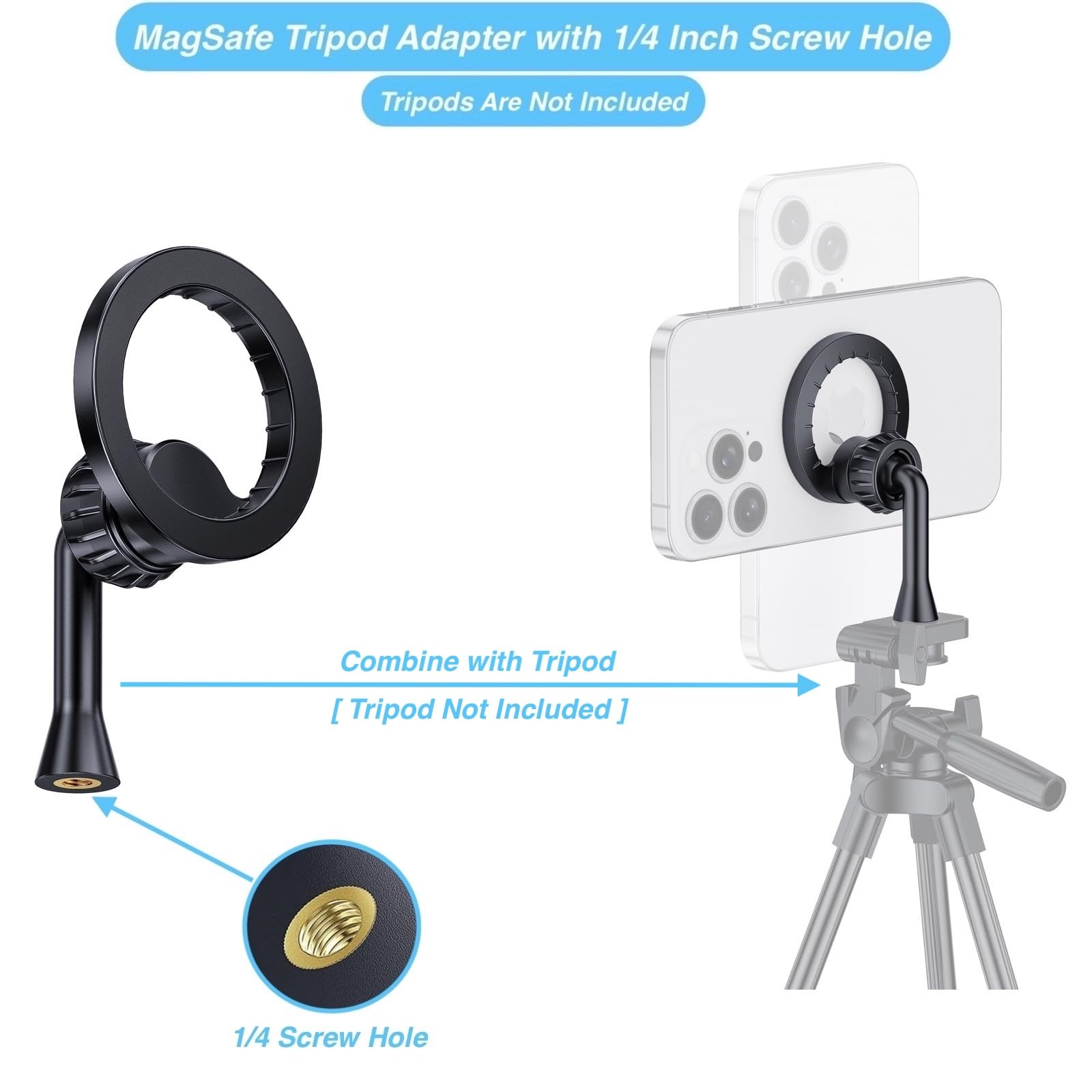 Armolabx Magnetic Tripod Holder Mount Adapter For Magsafe, Iphone Tripod Mount Adapter With 1/4    Screw Hole, Magnetic Phone Tr