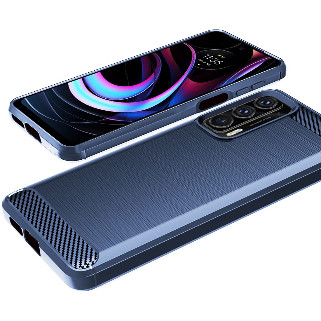 Osophter Moto Edge 2021 5G UW Shock-Absorption TPU Case with 2 Screen Protectors Navy Blue