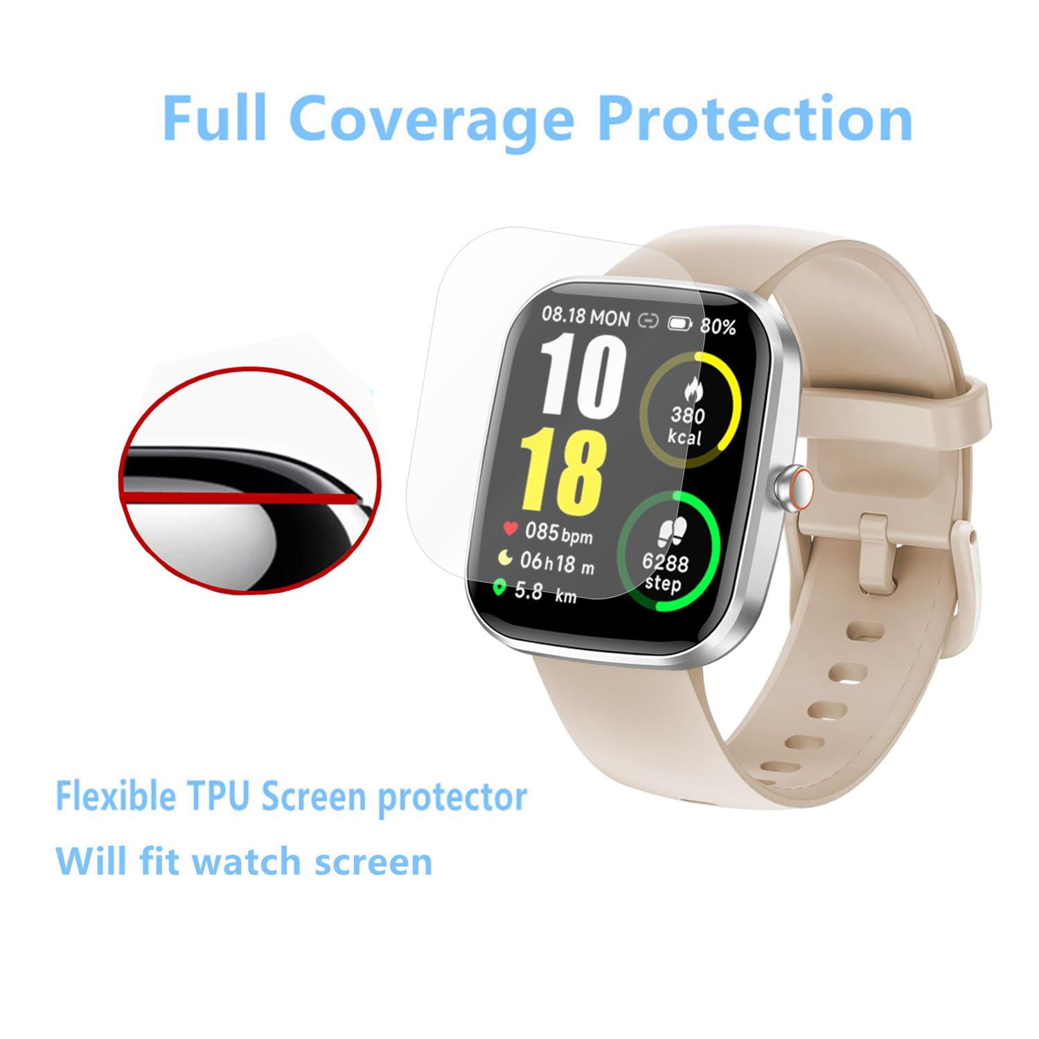Aemus Screen Protector Compatible For Kuizil Smart Watch 1.91'' (6 Pack) Clear Tpu Soft Film, For T70 Fitness Watch Screen Film