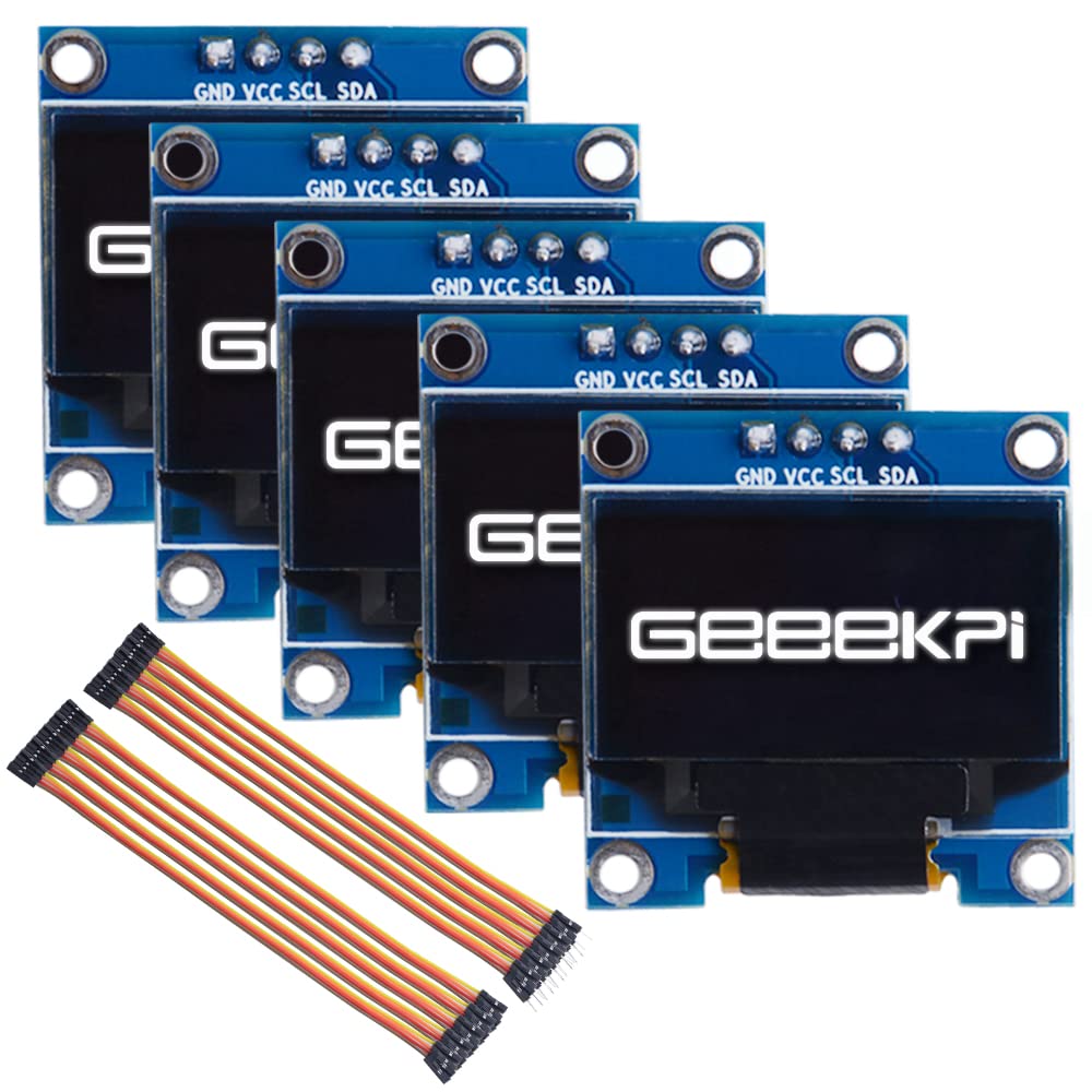 GeeekPi 5PCS 0.96 Inch OLED Module 12864 128x64 White Driver IIC Serial Display Board Module for Arduino, Raspberry Pi,Beagle Bone Black