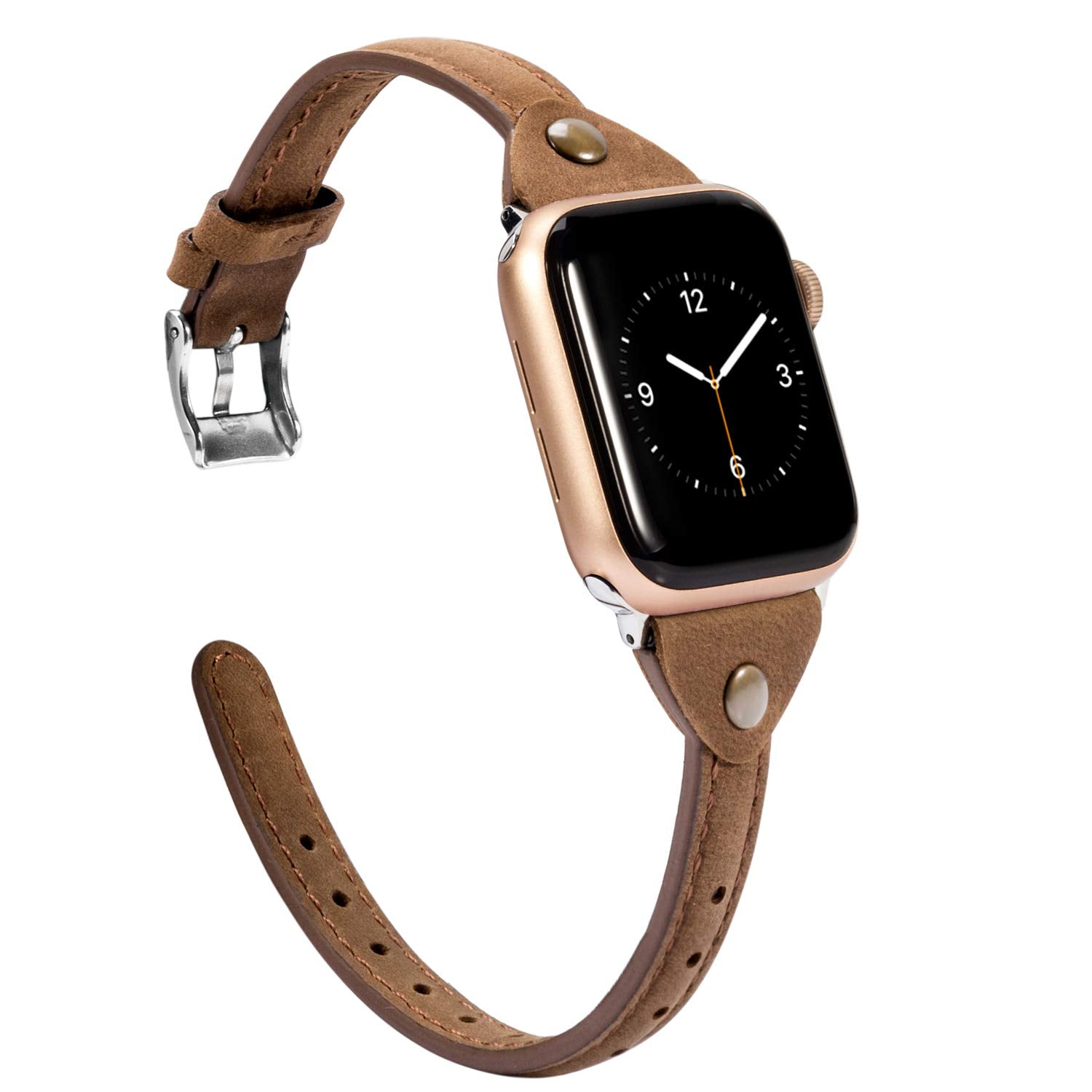 Wearlizer Scrub Deep Brown Leather Compatible With Apple Watch Slim Leather Band 42Mm 44Mm 45Mm 49Mm(Ultra) For Women Men Strap