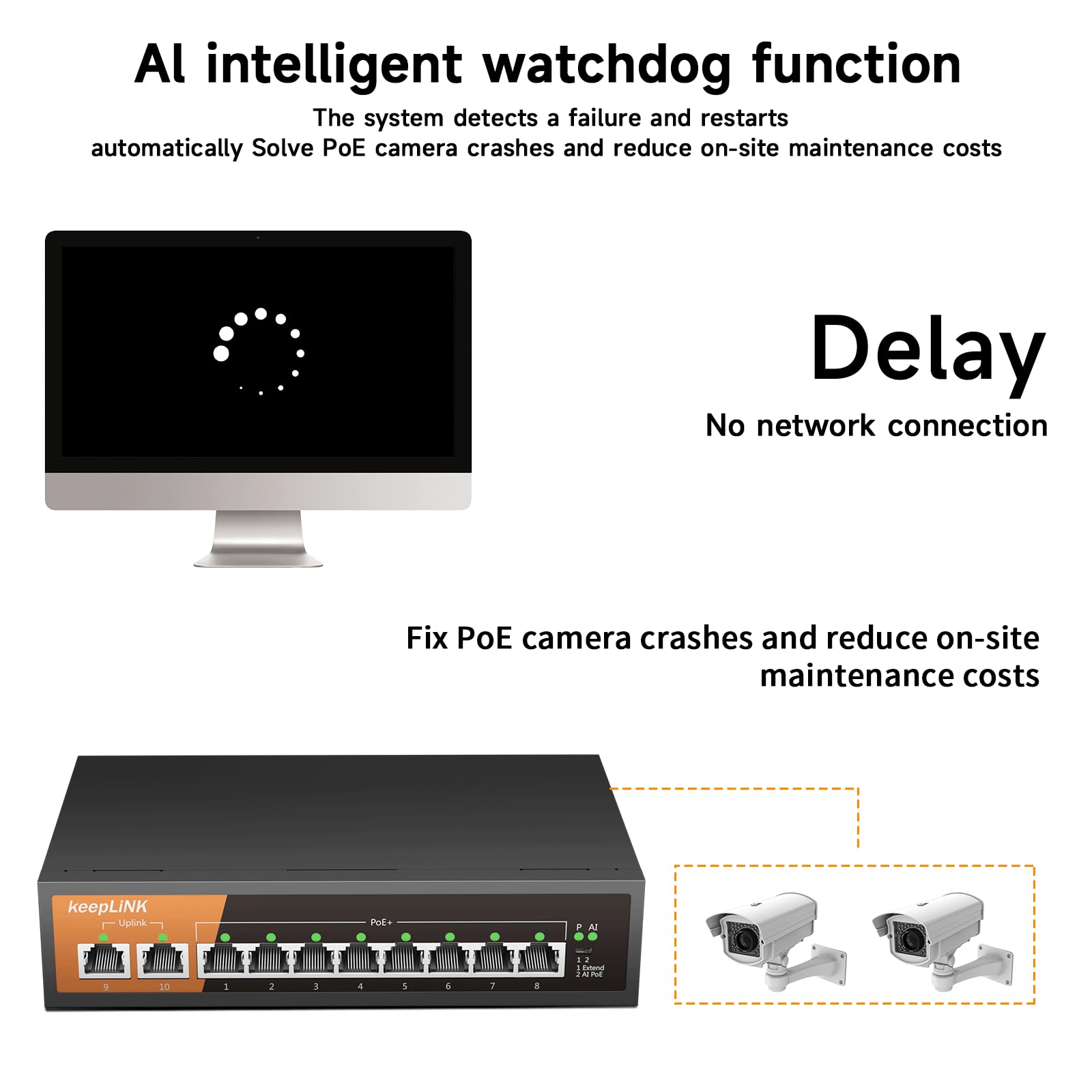 Keeplink 8 Port Gigabit Poe Switch With 2 Gigabit Uplink, 135W Built In Power Supply, 802.3Af/At Compliant, Desktop Or Wall Moun